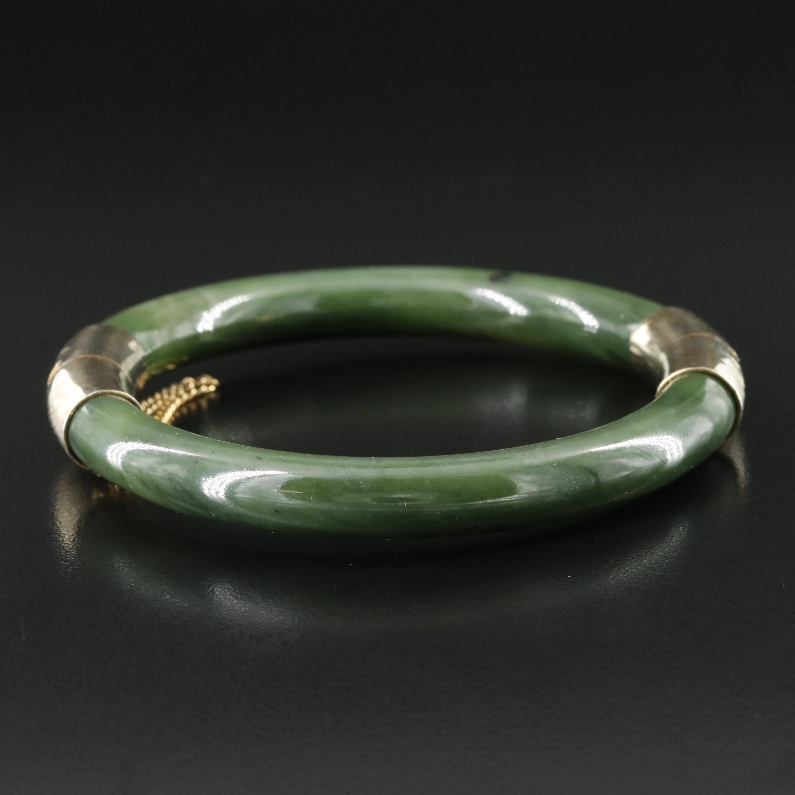 Vintage Nephrite Hinged Bangle Bracelet