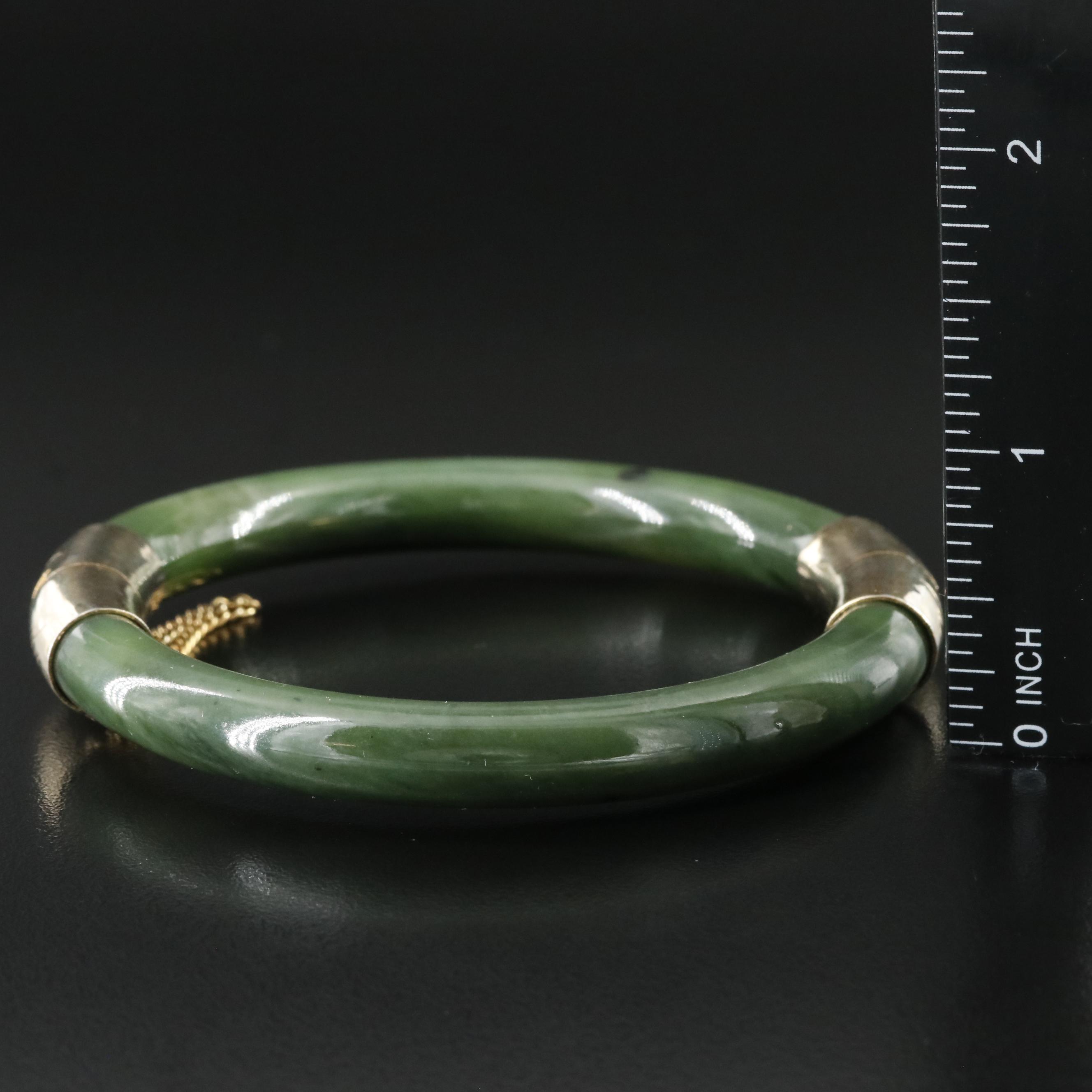 Vintage Nephrite Hinged Bangle Bracelet