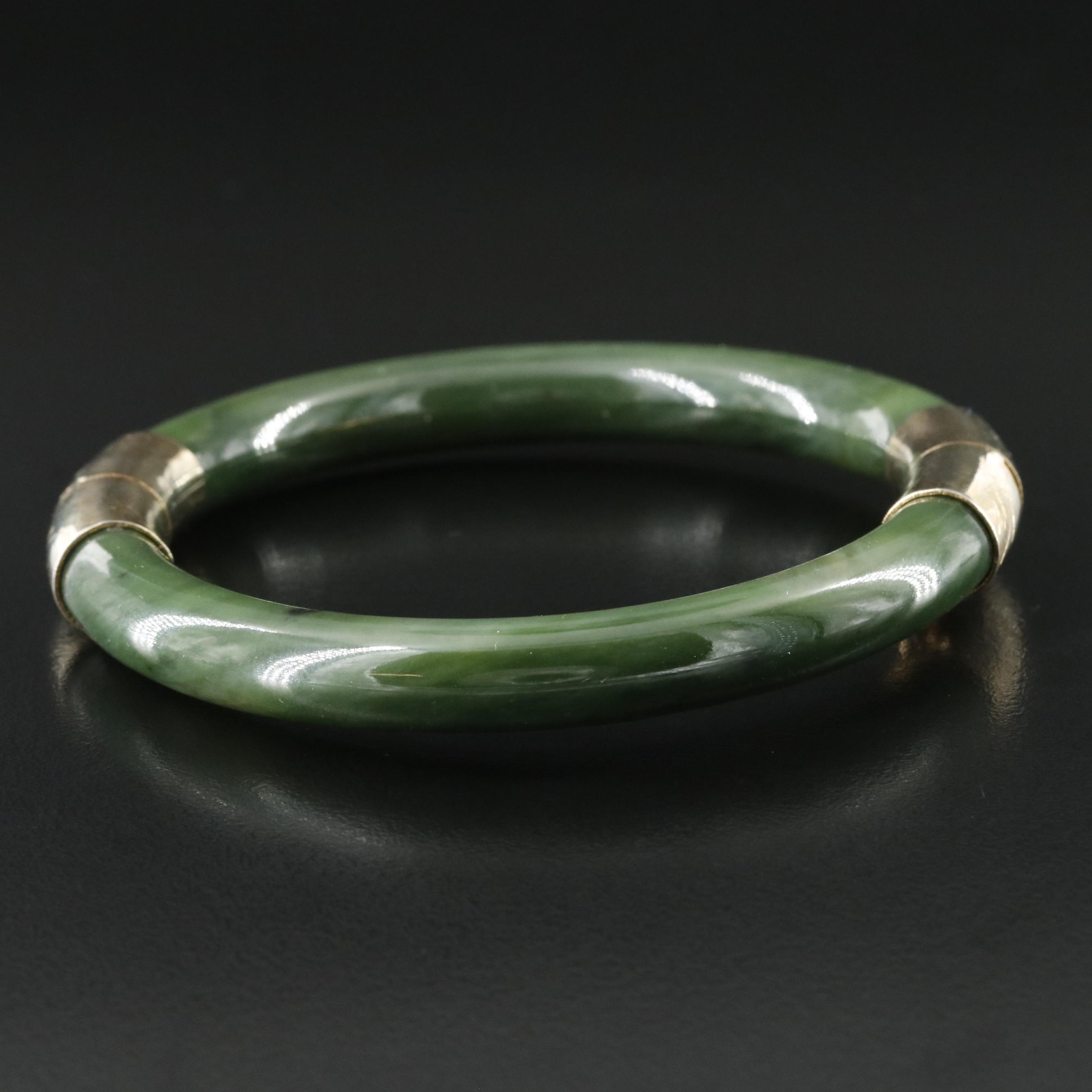 Vintage Nephrite Hinged Bangle Bracelet