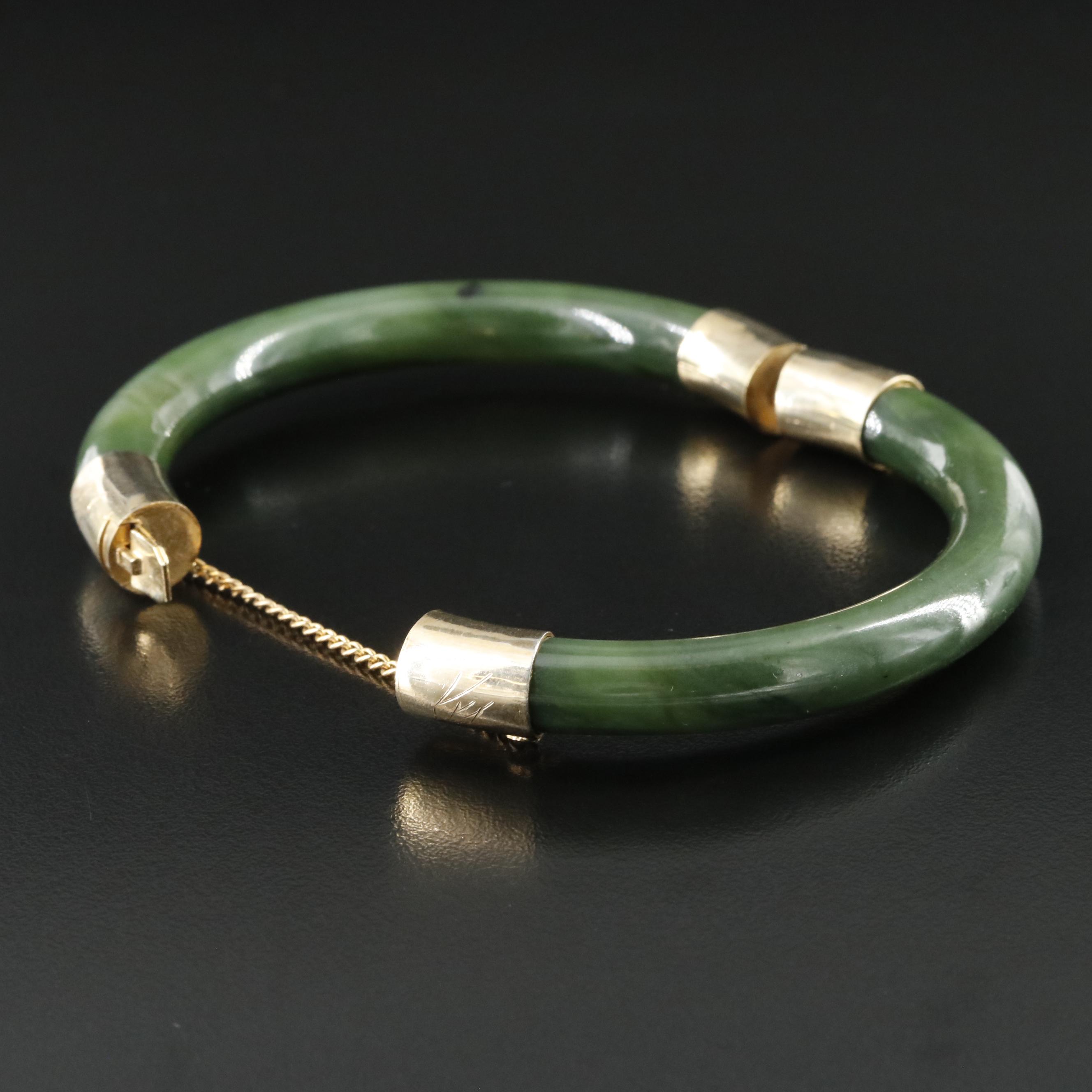 Vintage Nephrite Hinged Bangle Bracelet