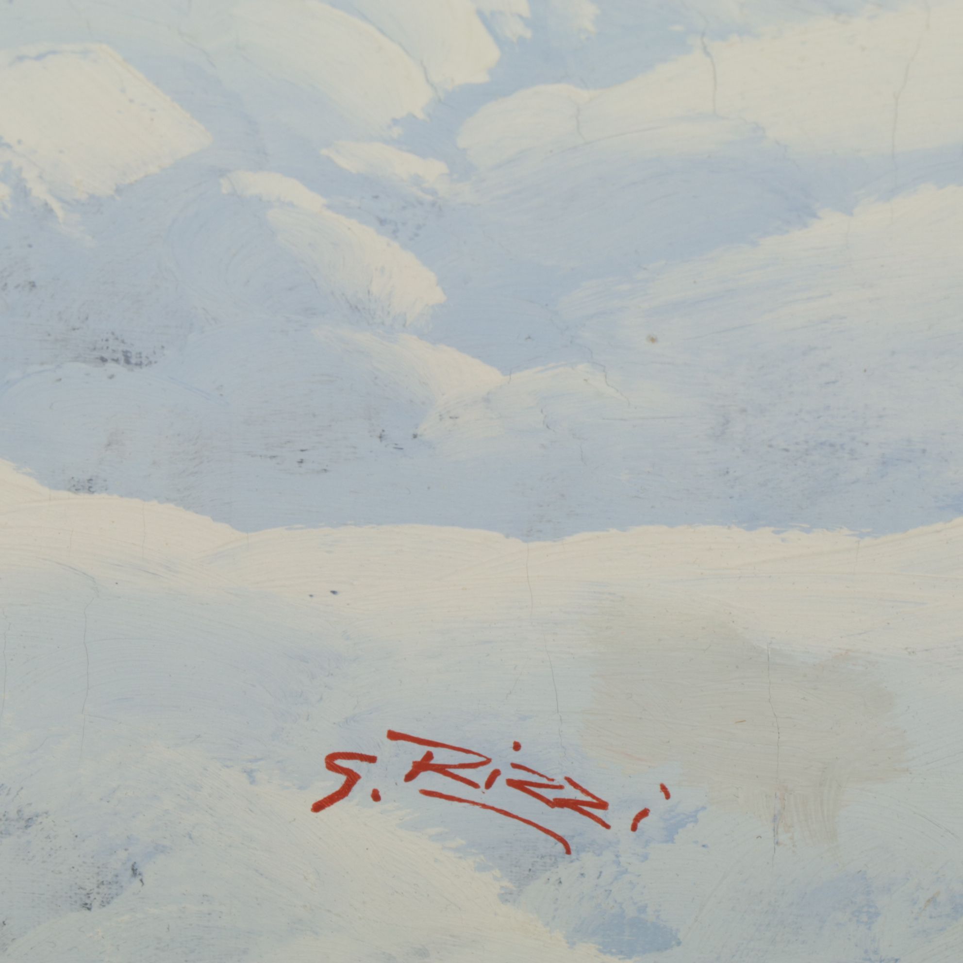 G. Rizzi Winter Landscape Oil Painting Featuring Barren Trees