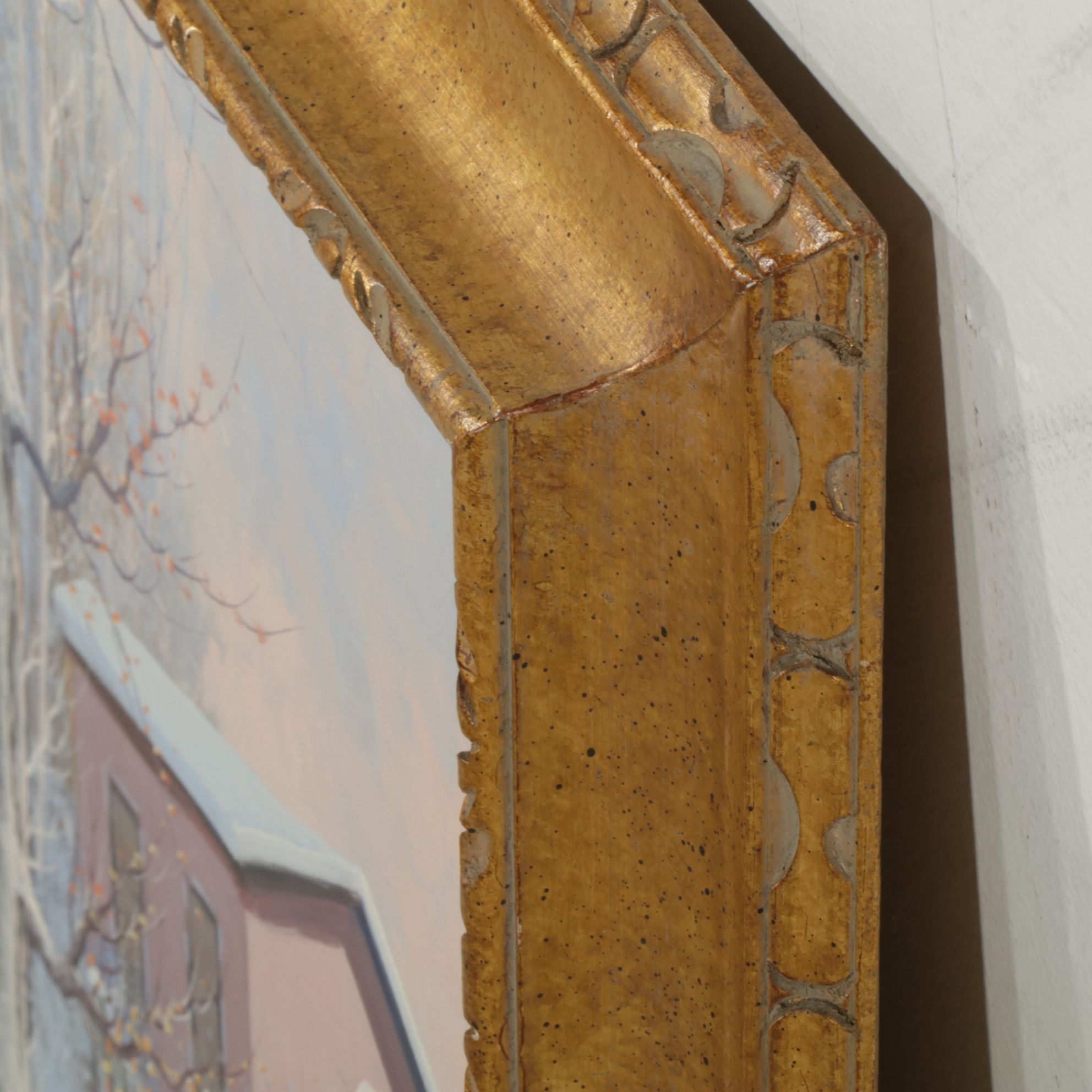 G. Rizzi Winter Landscape Oil Painting Featuring Barren Trees