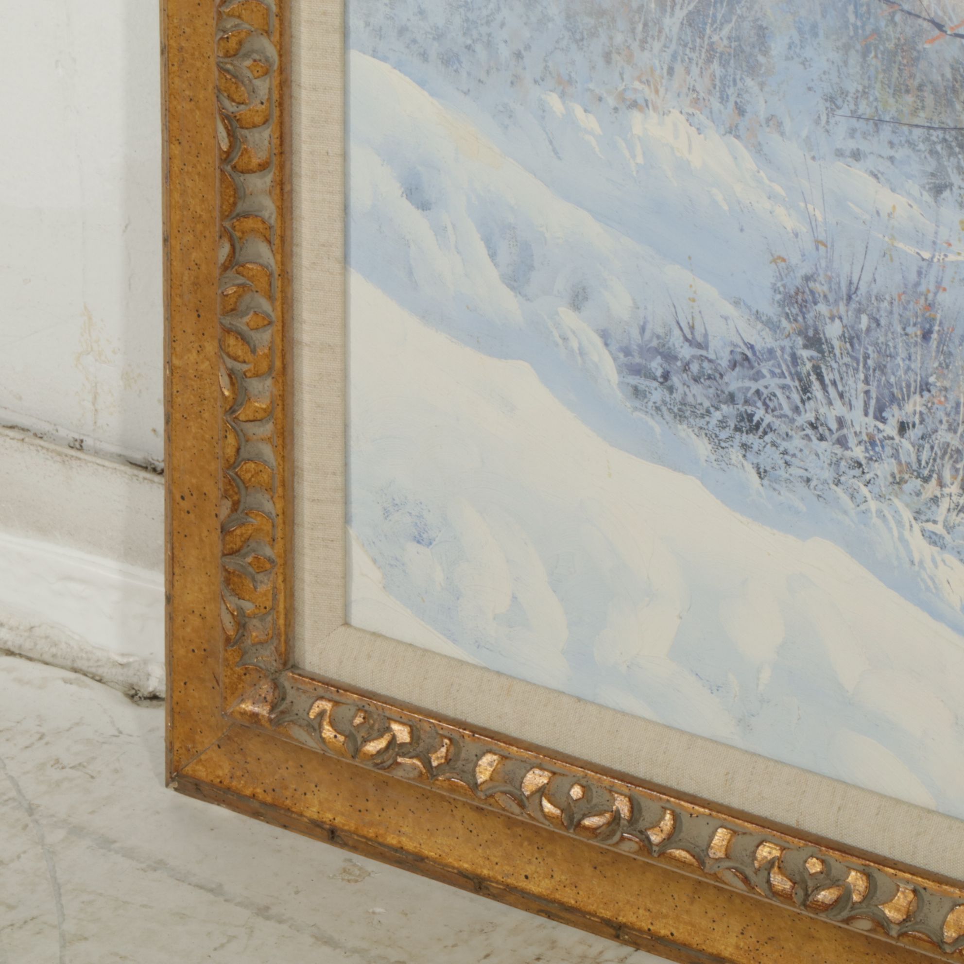 G. Rizzi Winter Landscape Oil Painting Featuring Barren Trees