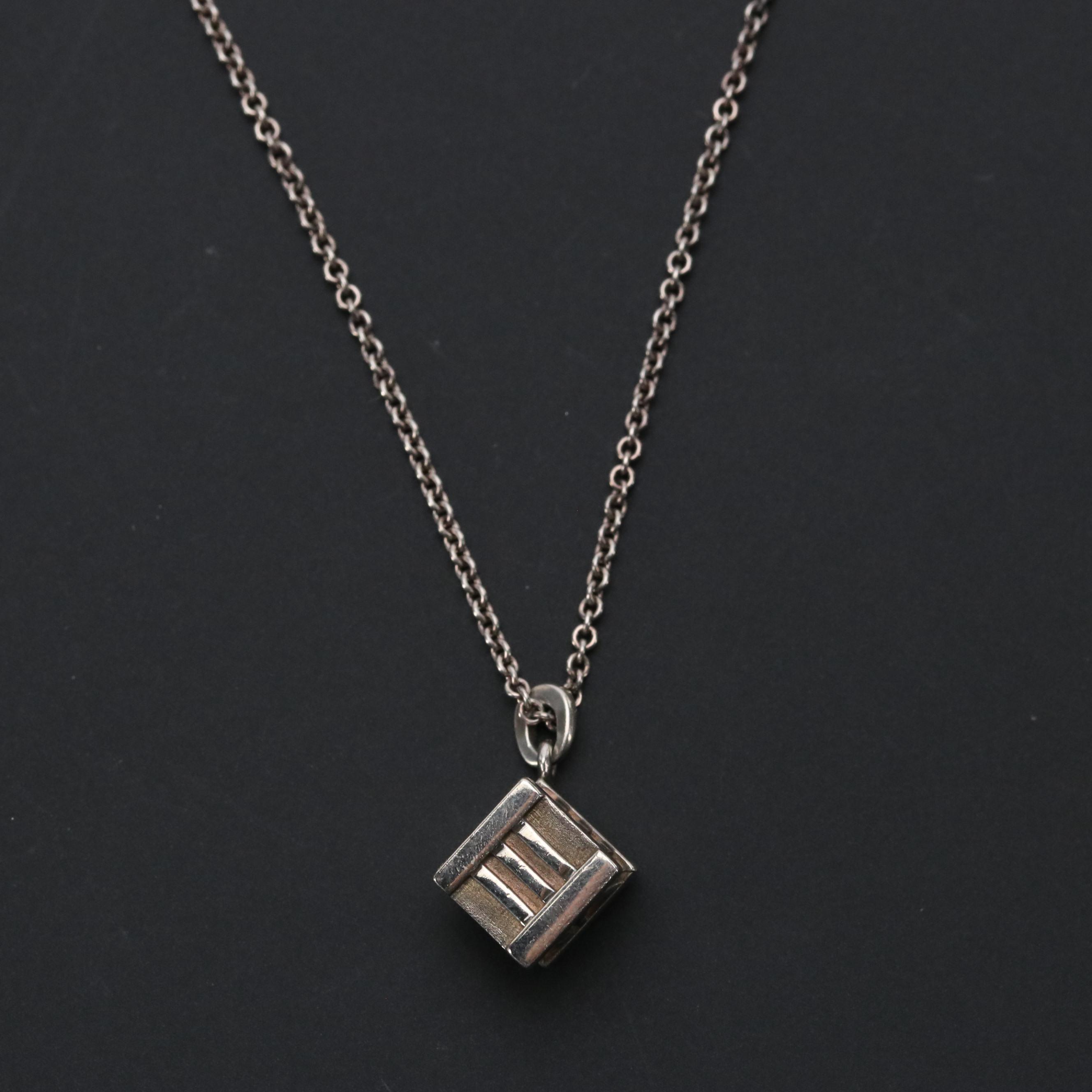 Tiffany & Co Sterling Atlas Cube Pendant Necklace