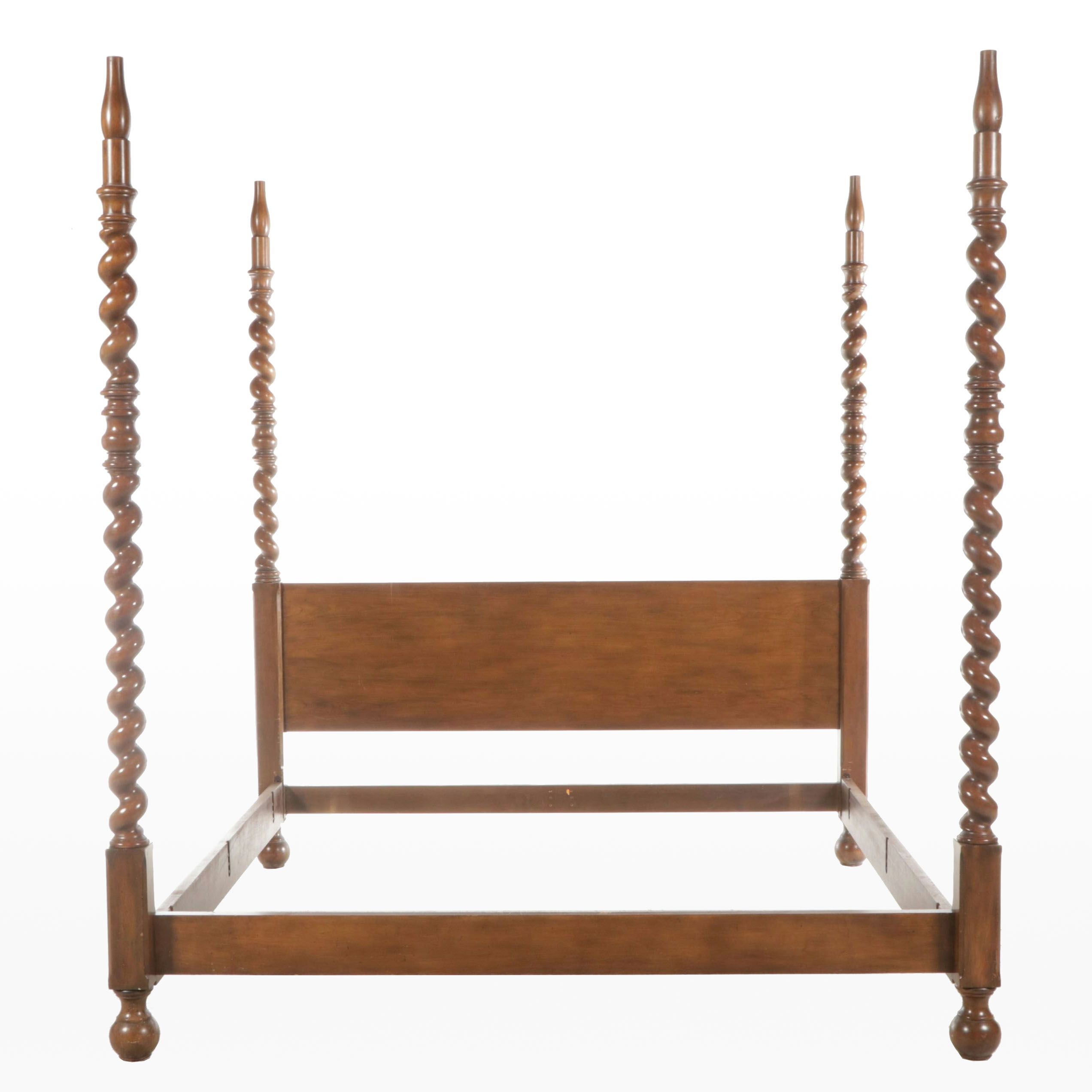 Baker Furniture Cherry Barley Twist Four-Poster Texas King Size Bed Frame