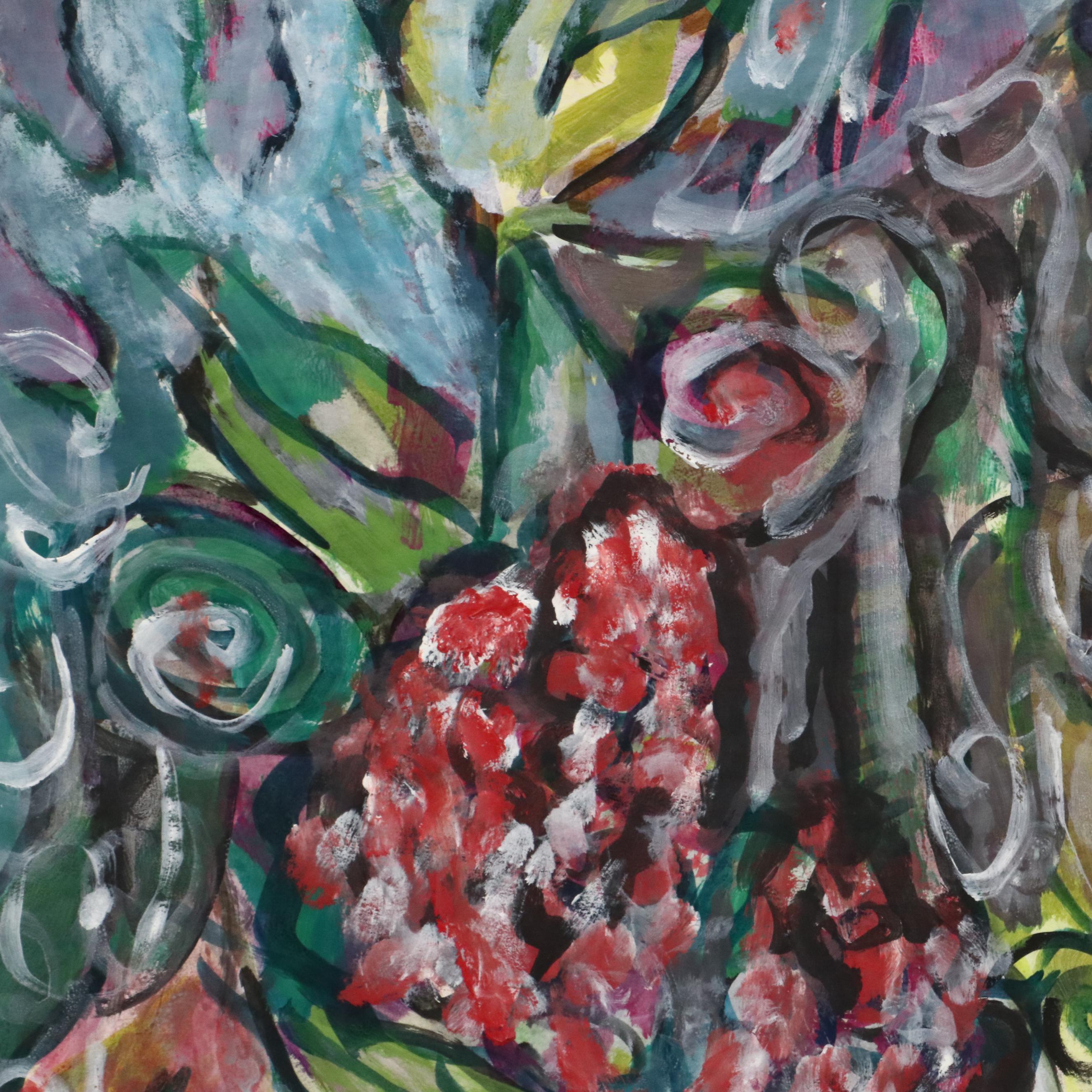 Fred R. Schwartz Modern Floral Watercolor Painting, 1975