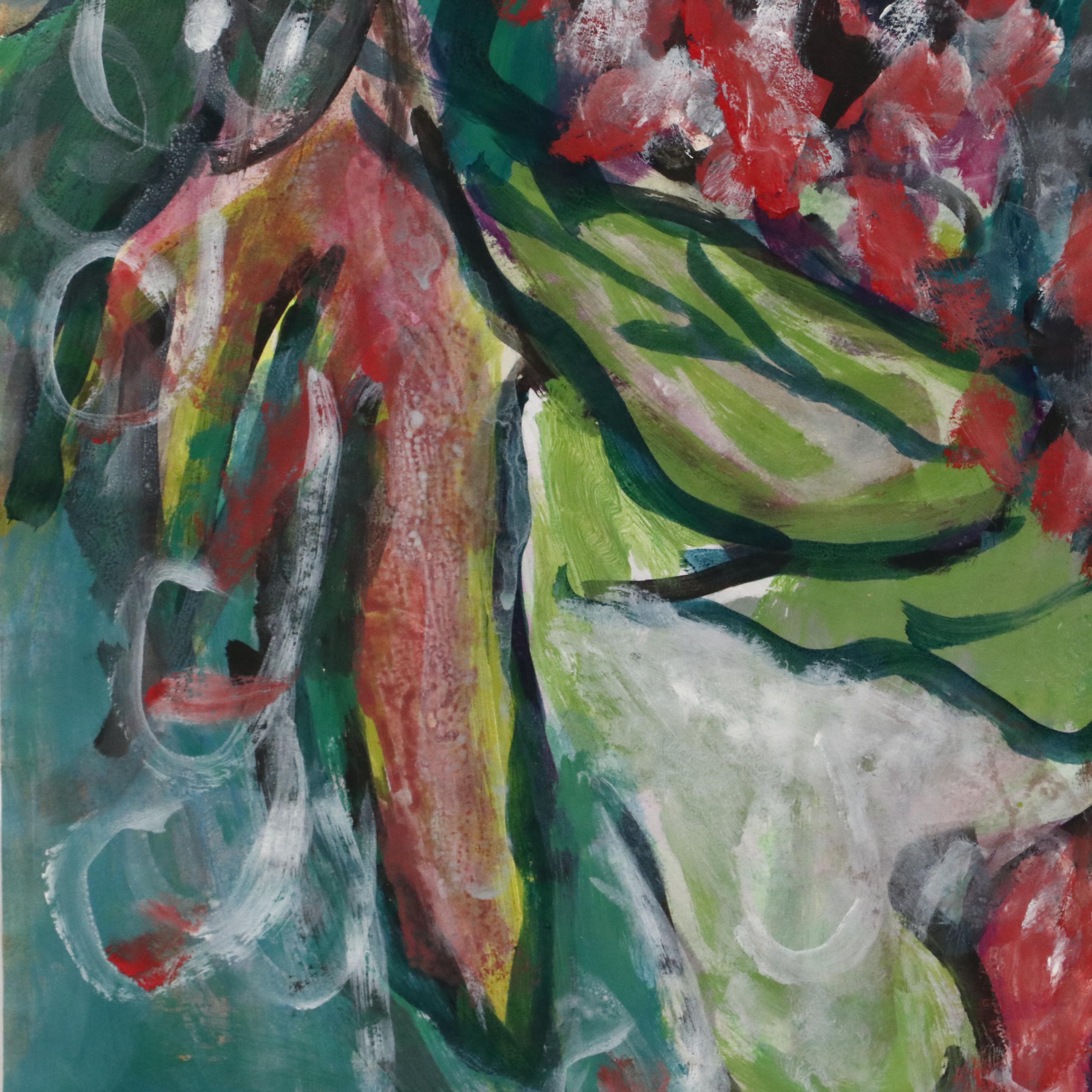 Fred R. Schwartz Modern Floral Watercolor Painting, 1975