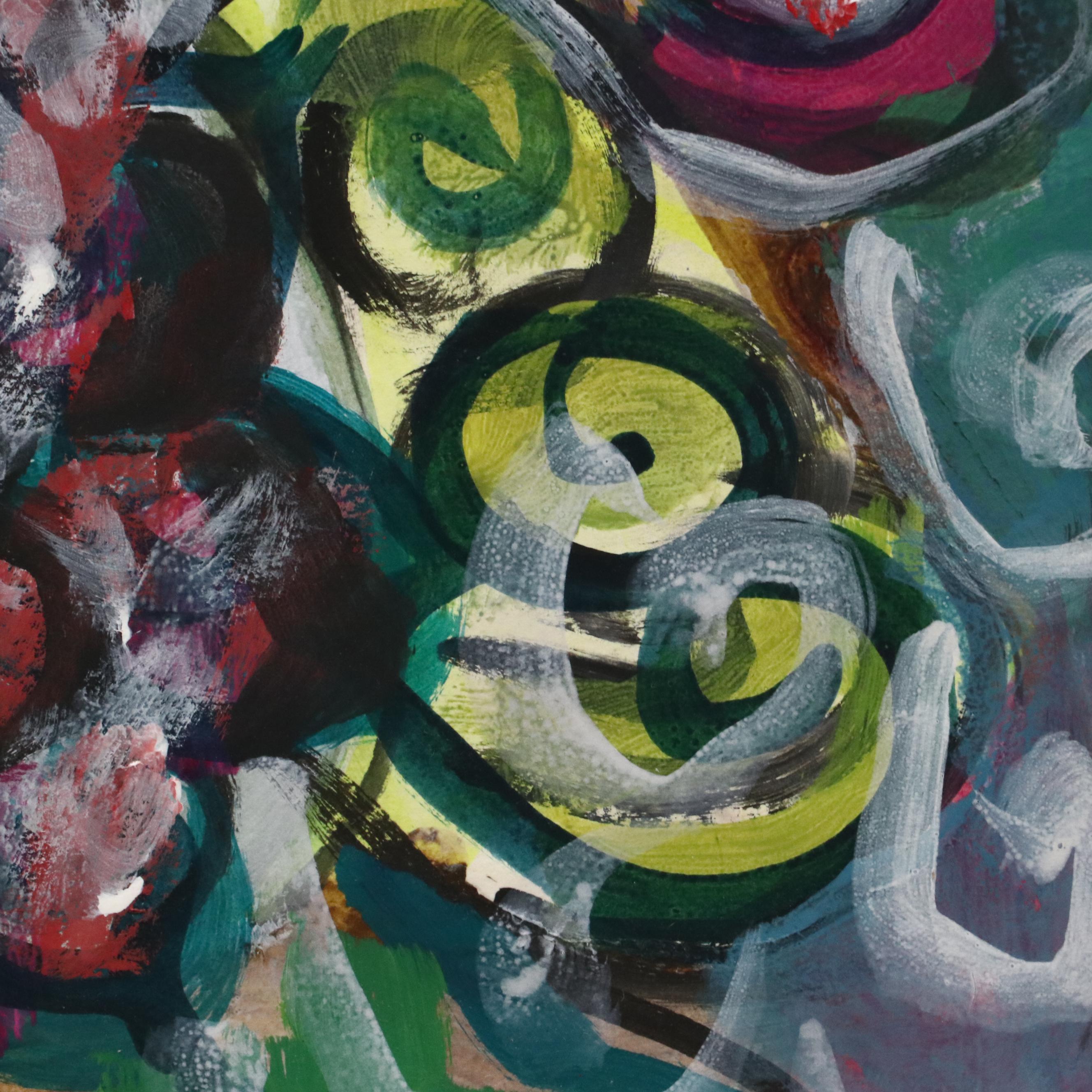 Fred R. Schwartz Modern Floral Watercolor Painting, 1975