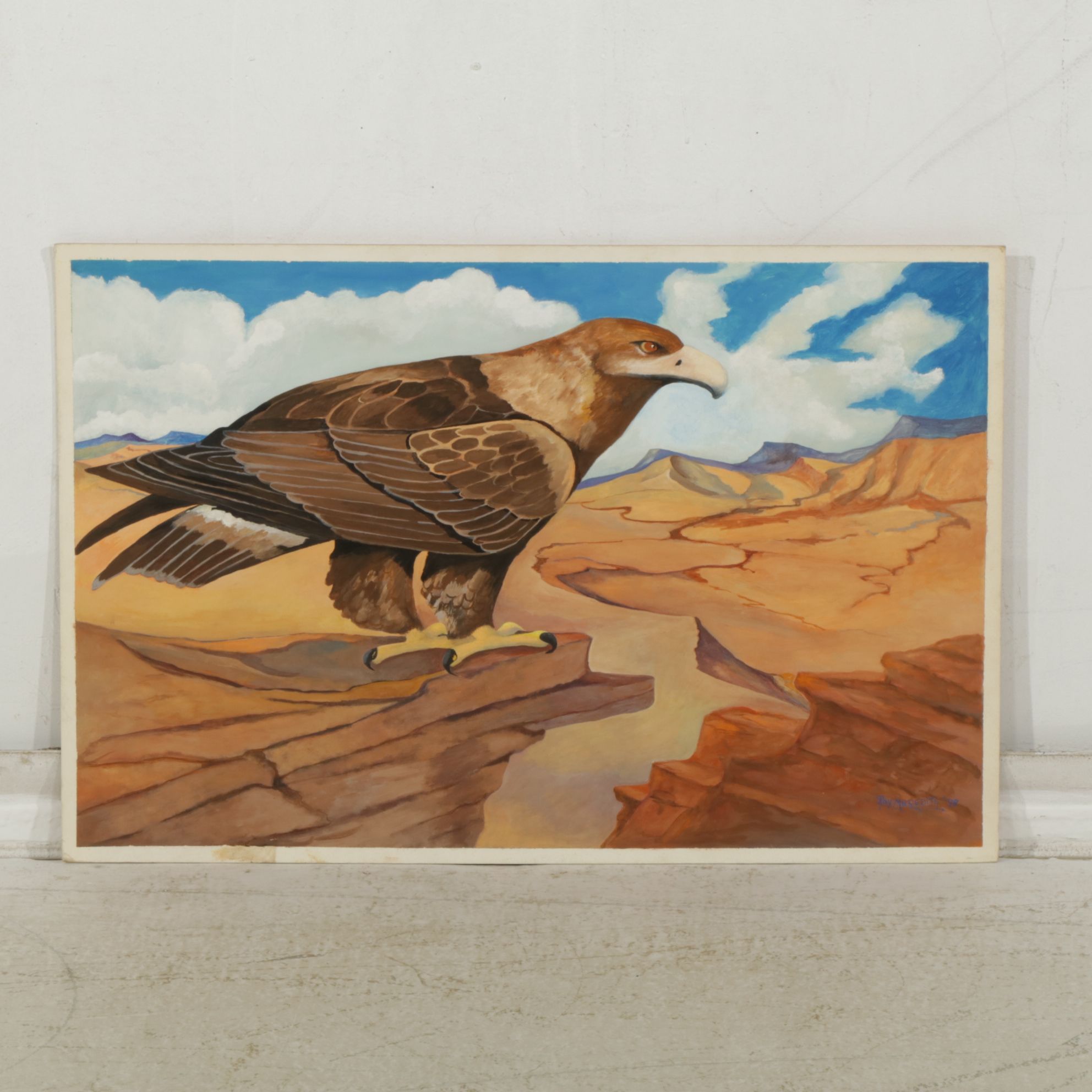 Roy Meredith "His Domain" Tempera Painting of American Golden Eagle, 1978