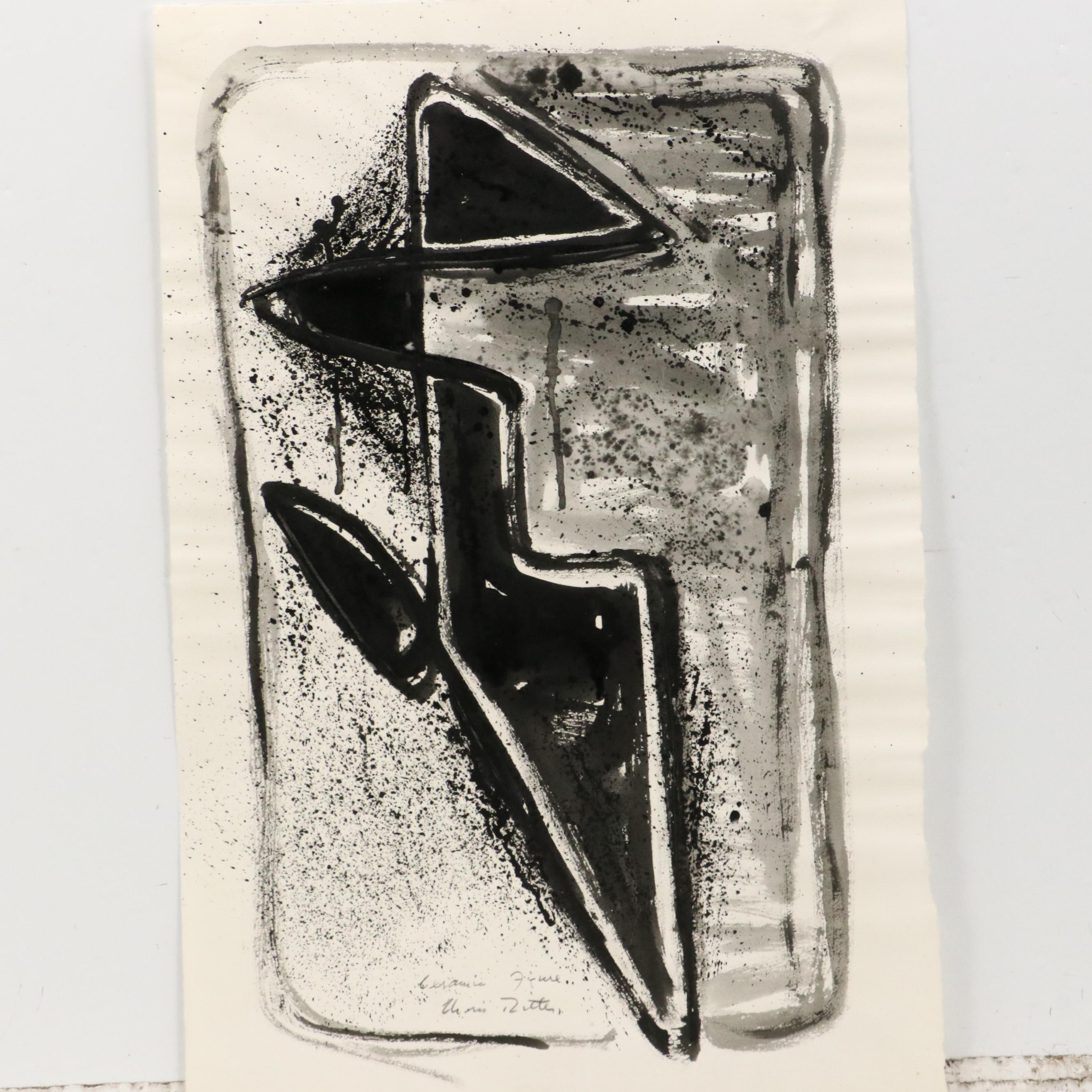 Chris Ritter Modern Watercolor Painting "Ceramic Figure"