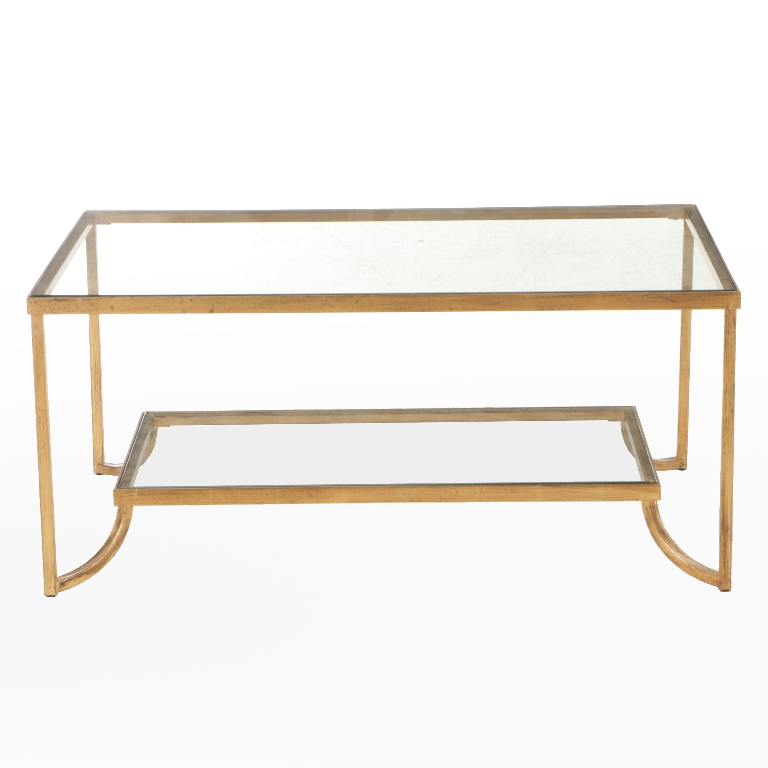 Uttermost "Katina" Gilt Iron and Glass Coffee Table with Gallery Shelf