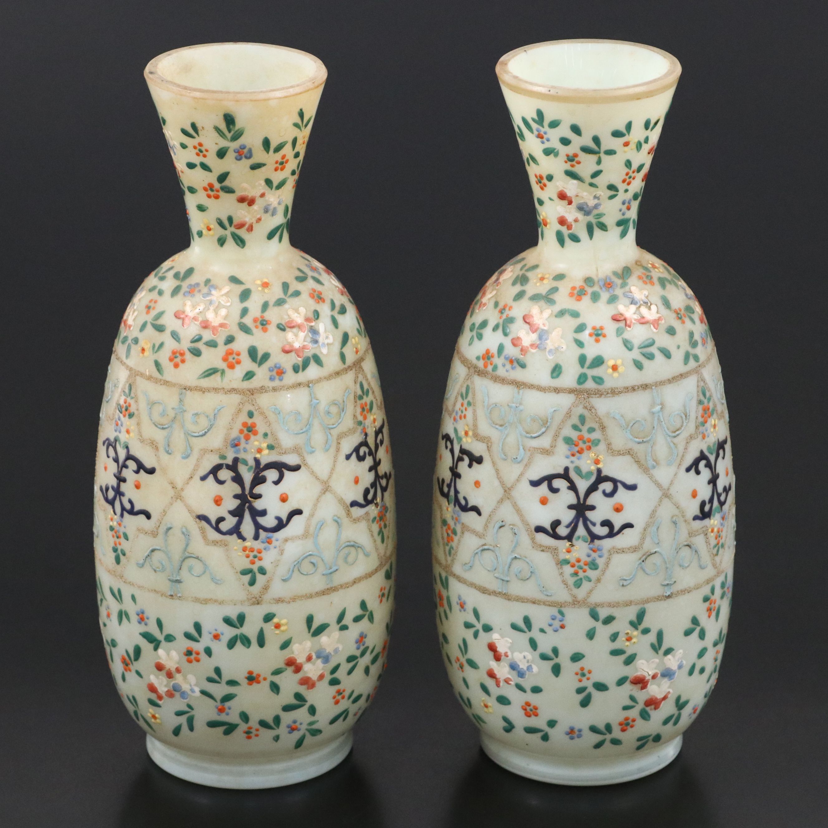 Thomas Webb Moroccan Tapestry Uranium Glass Vases