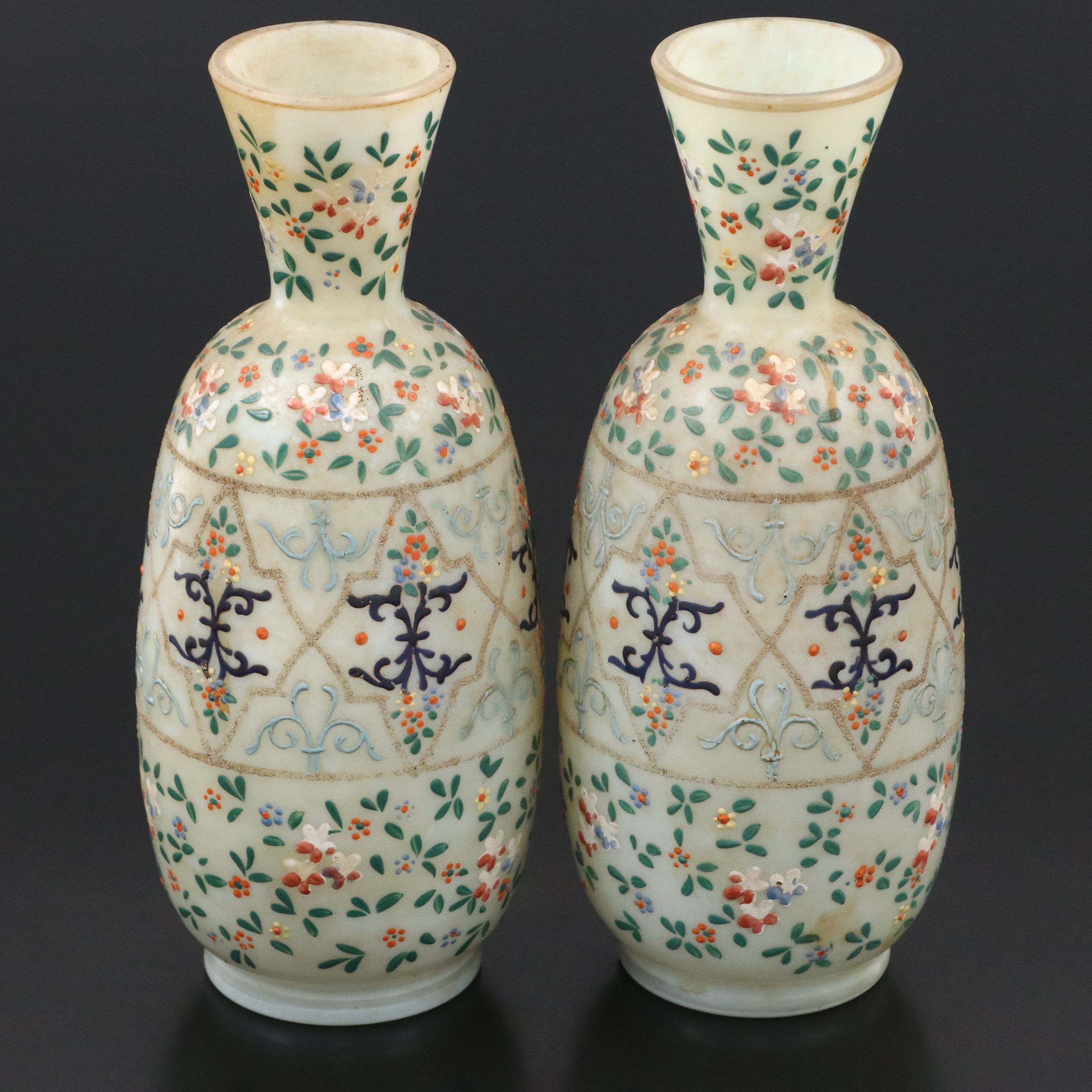 Thomas Webb Moroccan Tapestry Uranium Glass Vases