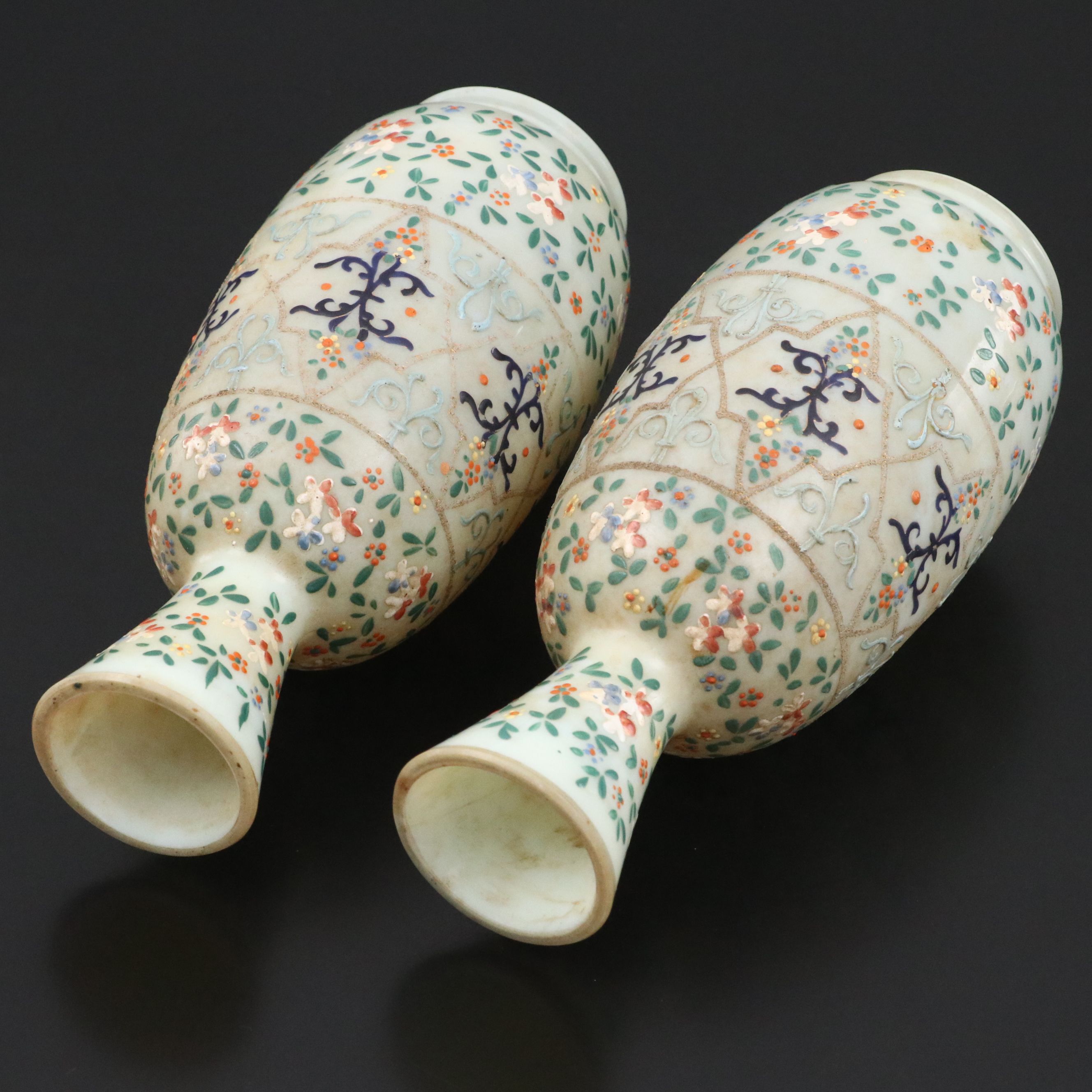 Thomas Webb Moroccan Tapestry Uranium Glass Vases