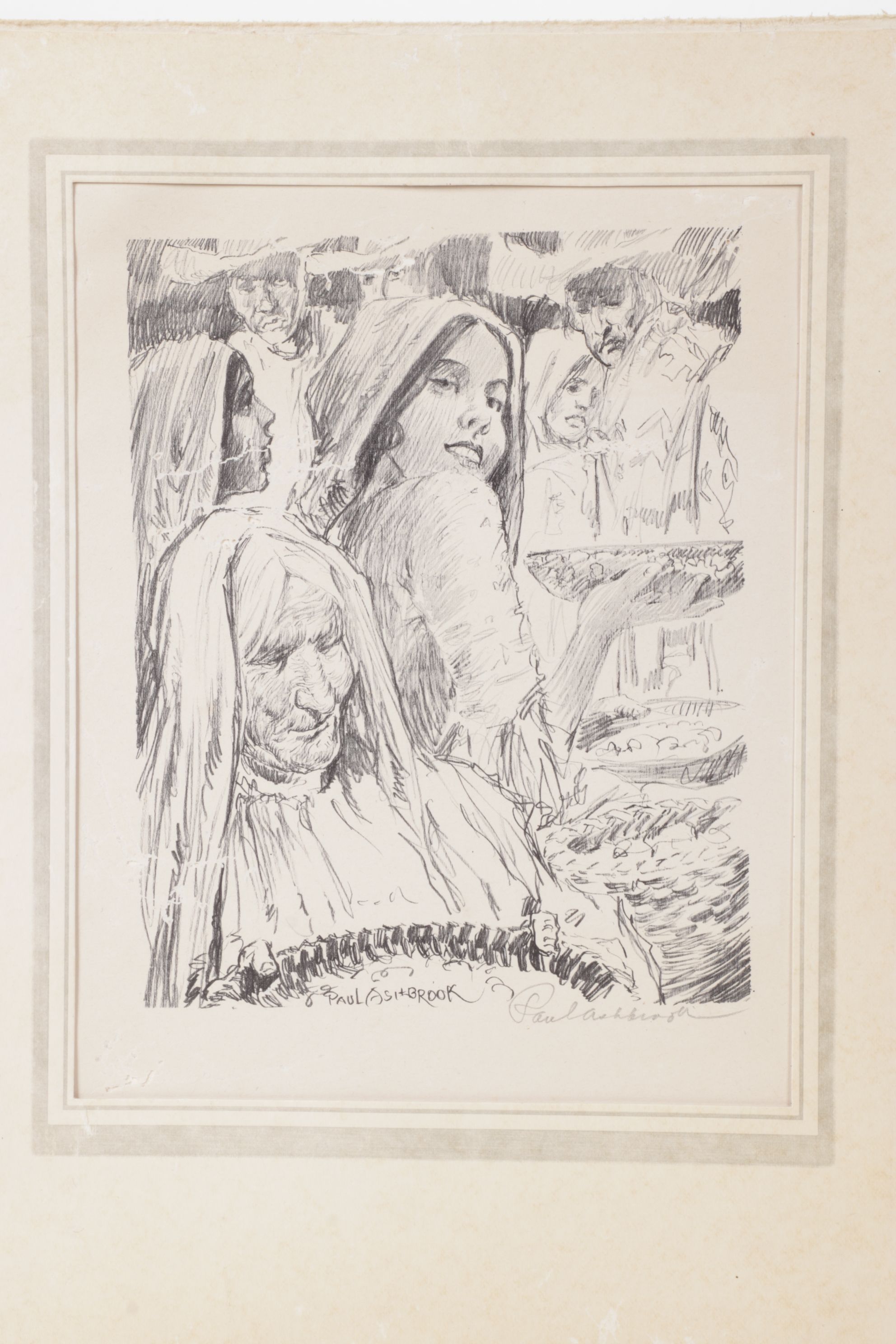 Paul Ashbrook Etching  "Mexican Market Scene," Early to Mid-20th Century