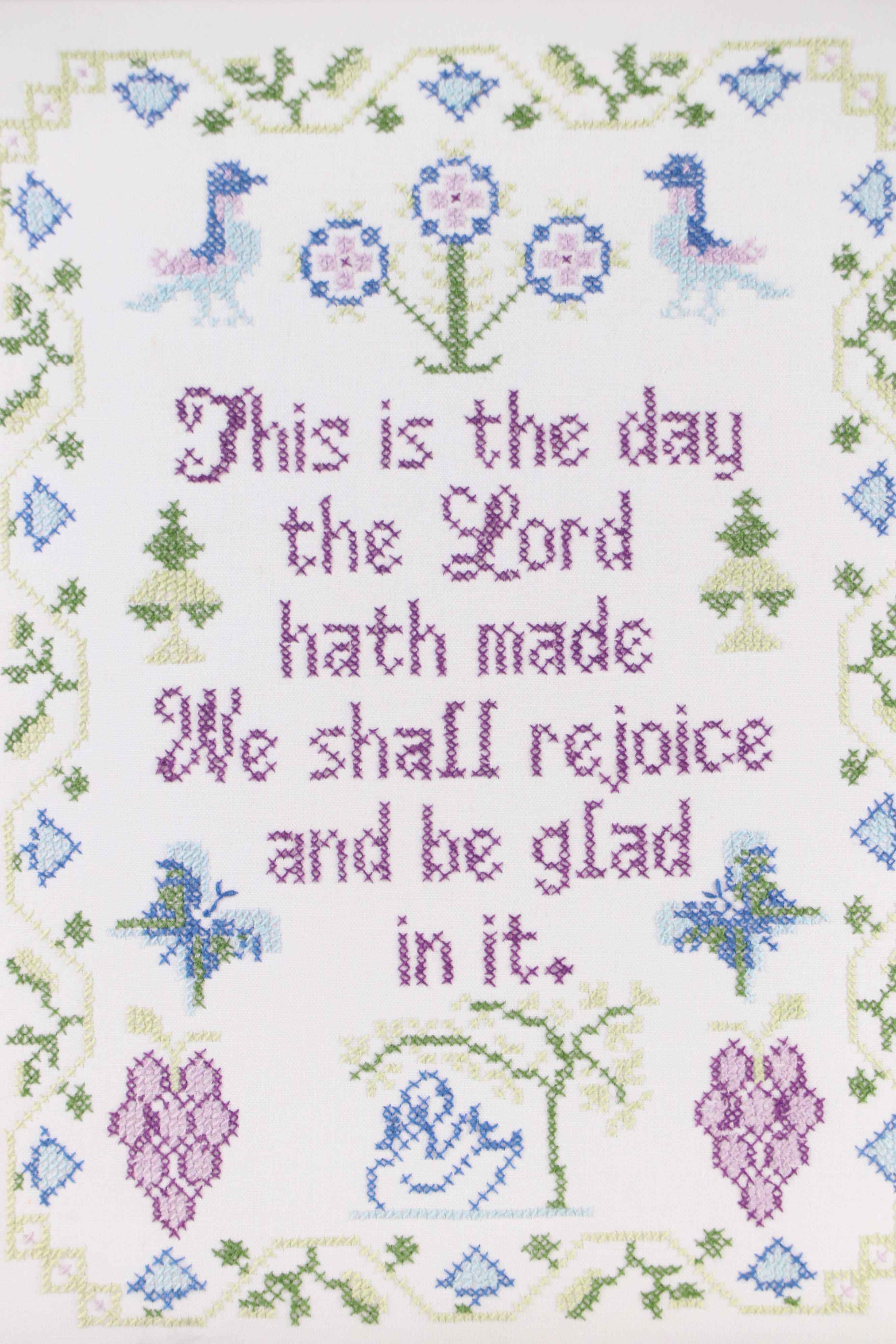 Framed Psalm 118:24 Cross-Stitch, Late 20th Century