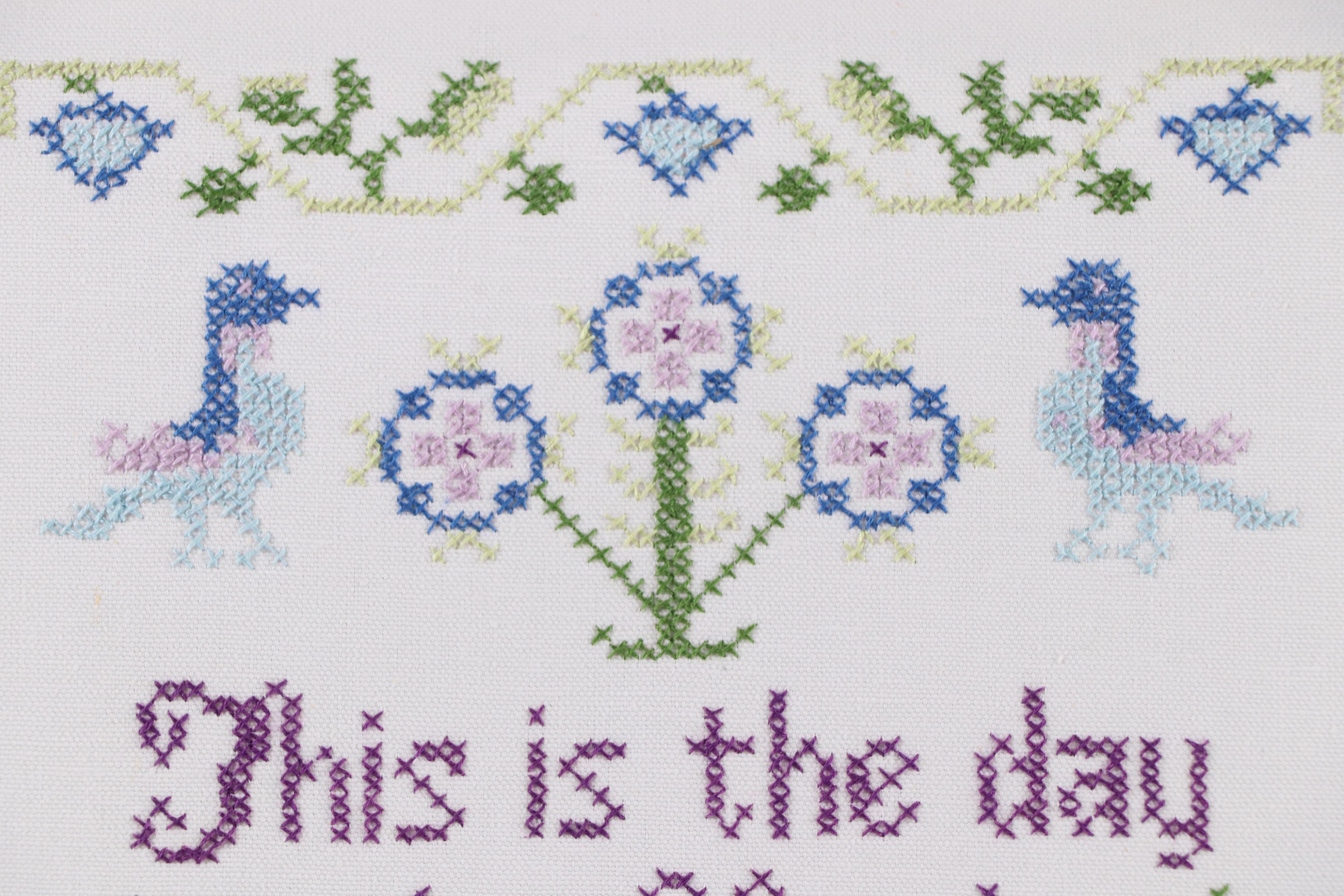 Framed Psalm 118:24 Cross-Stitch, Late 20th Century