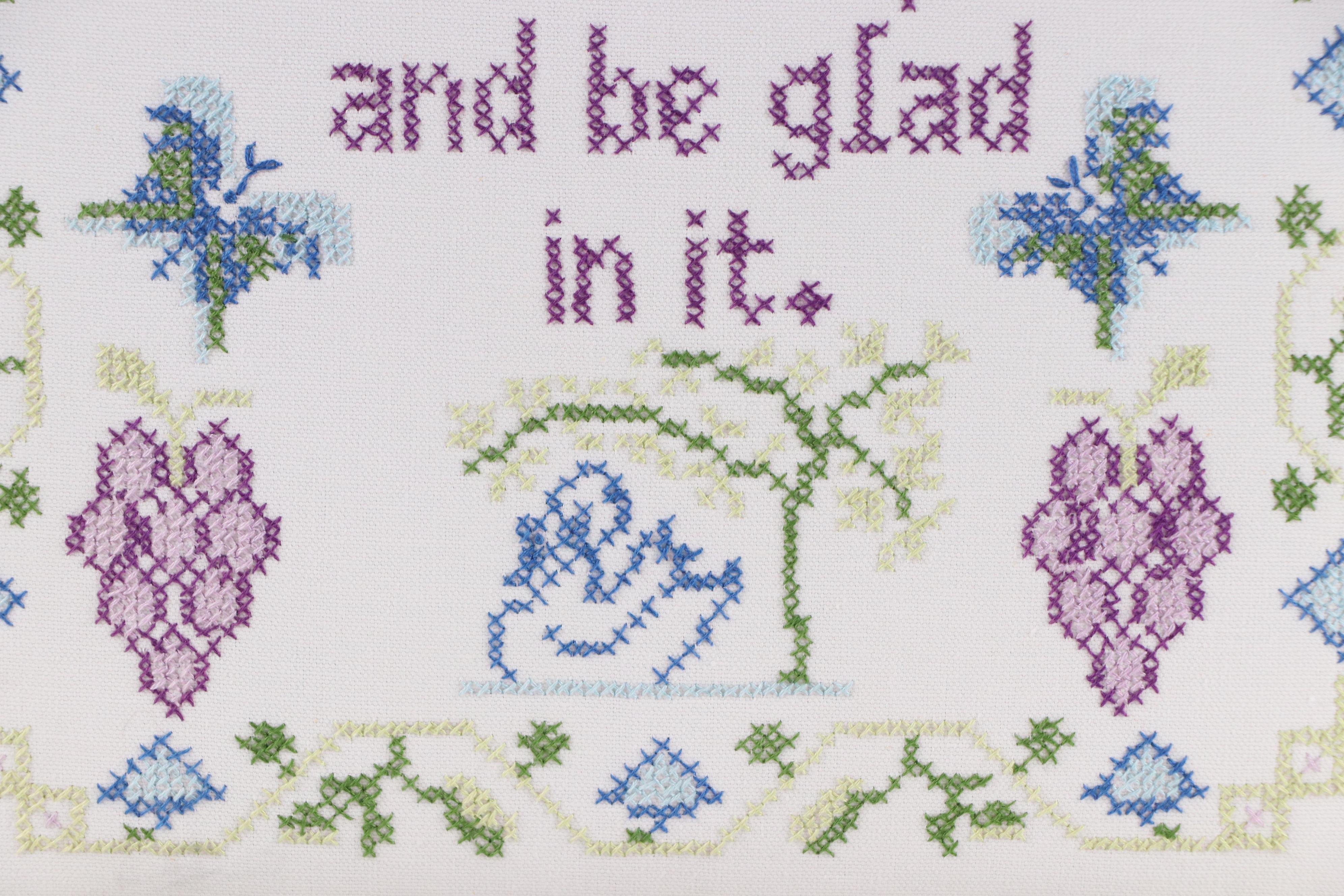 Framed Psalm 118:24 Cross-Stitch, Late 20th Century