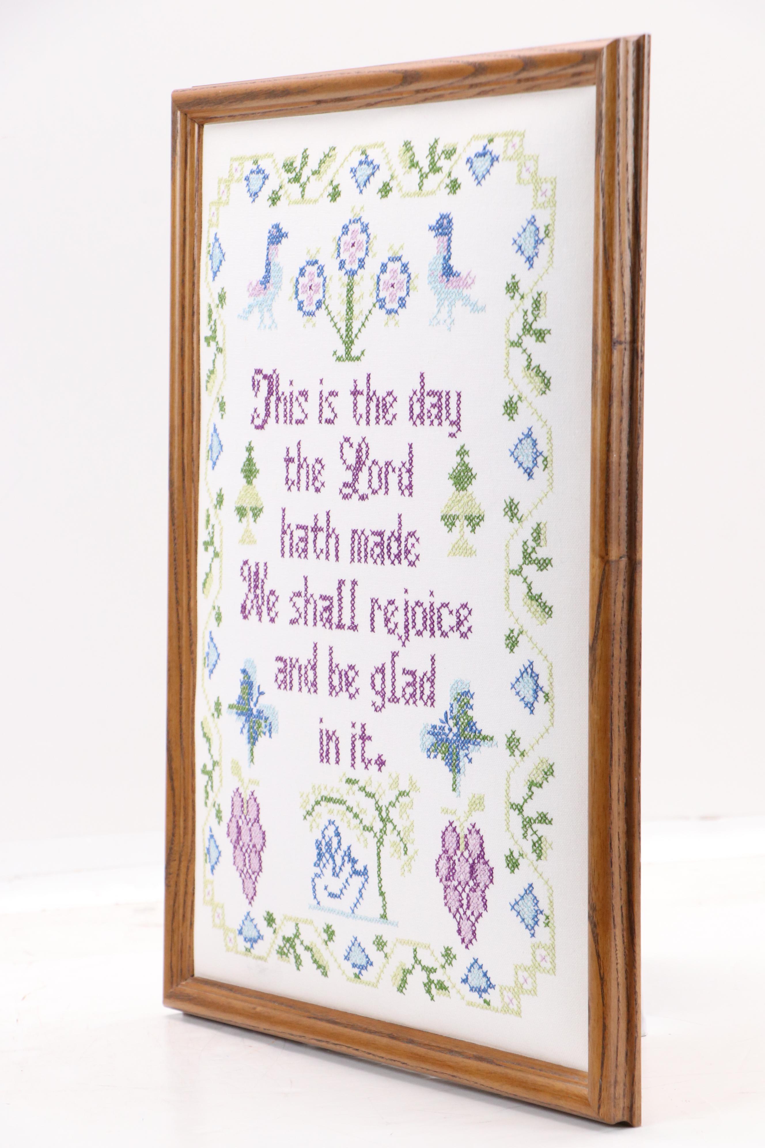 Framed Psalm 118:24 Cross-Stitch, Late 20th Century