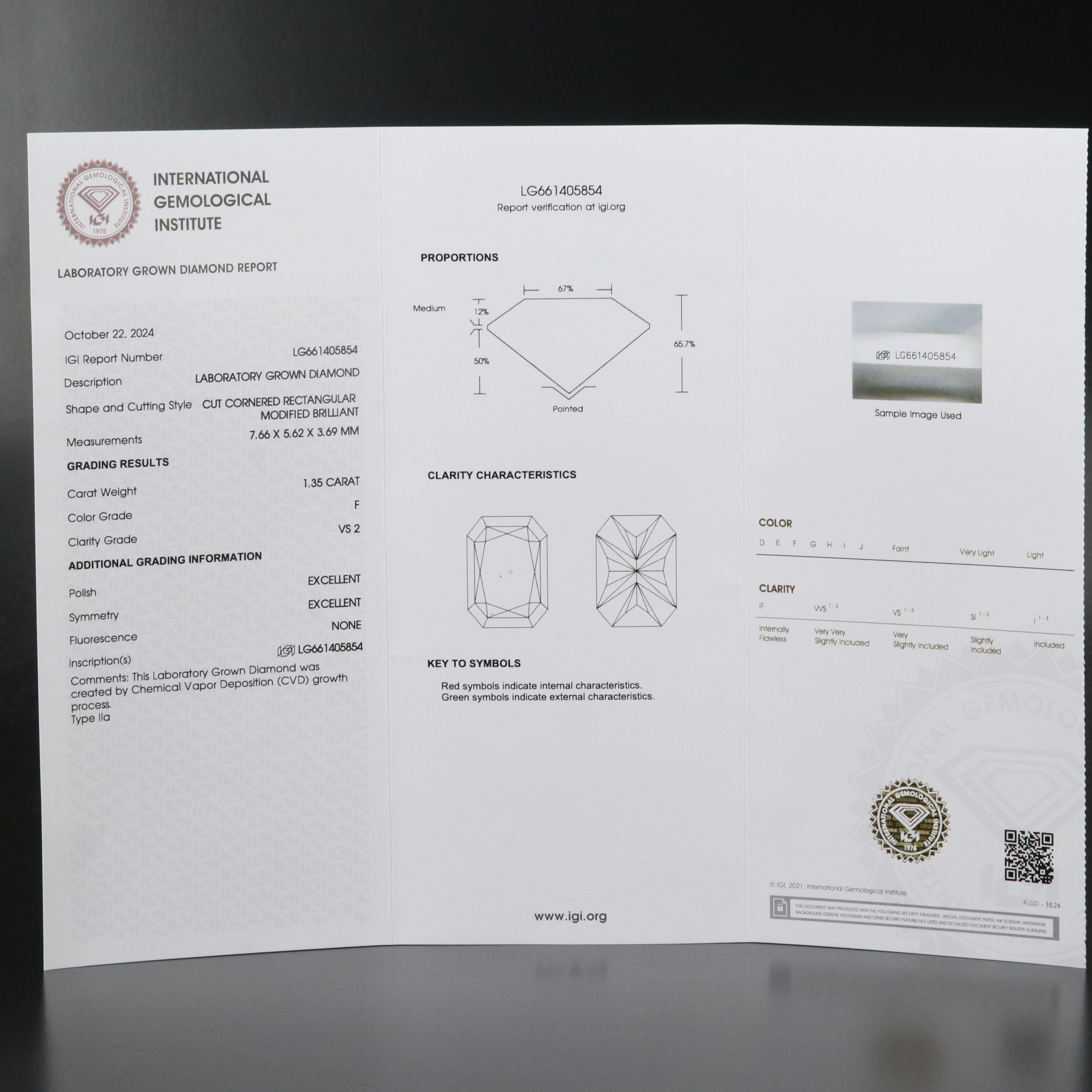 Loose 1.35 CT Lab Grown Diamond with IGI Report