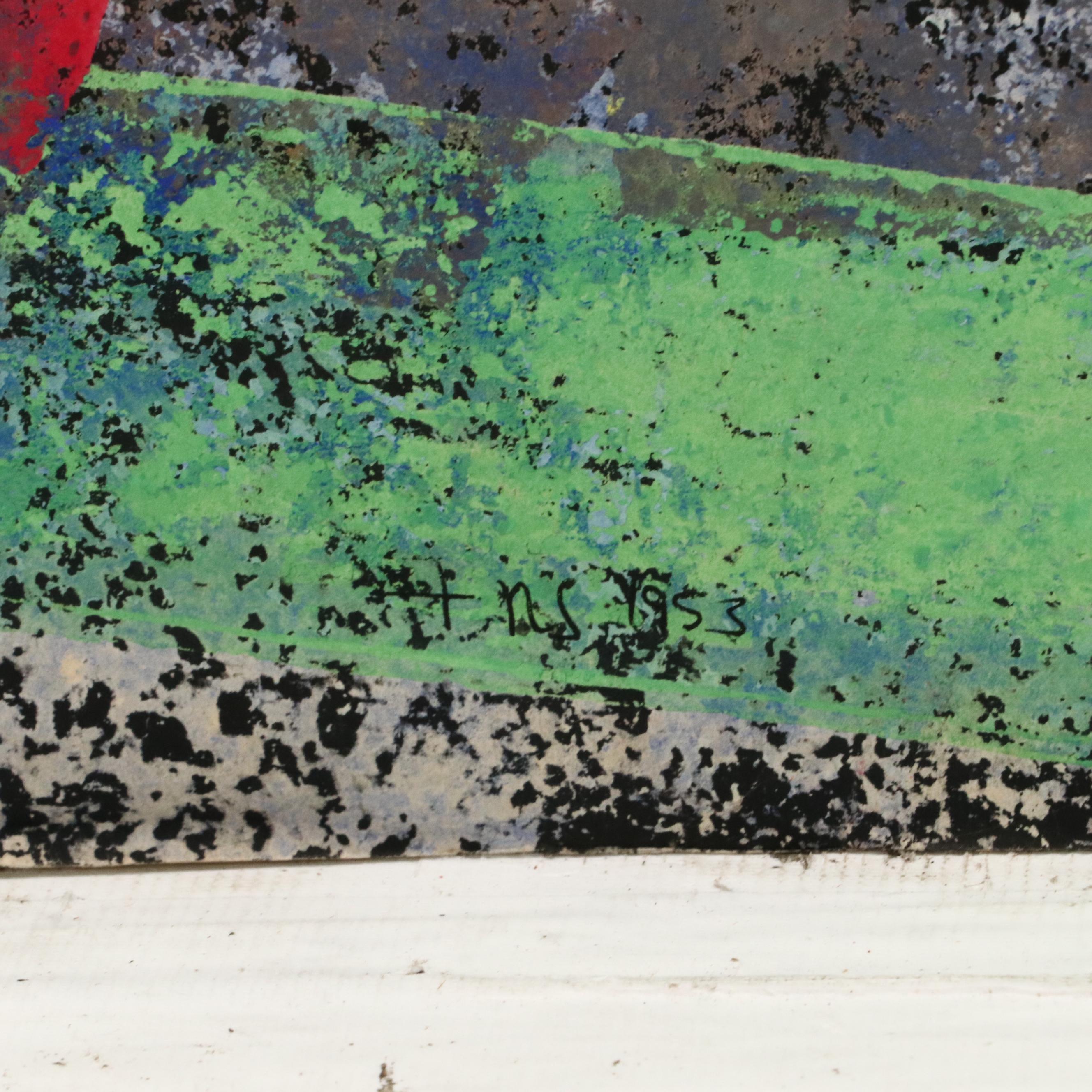 Fred R. Schwartz Modern Mixed Media Painting of Matador, 1953