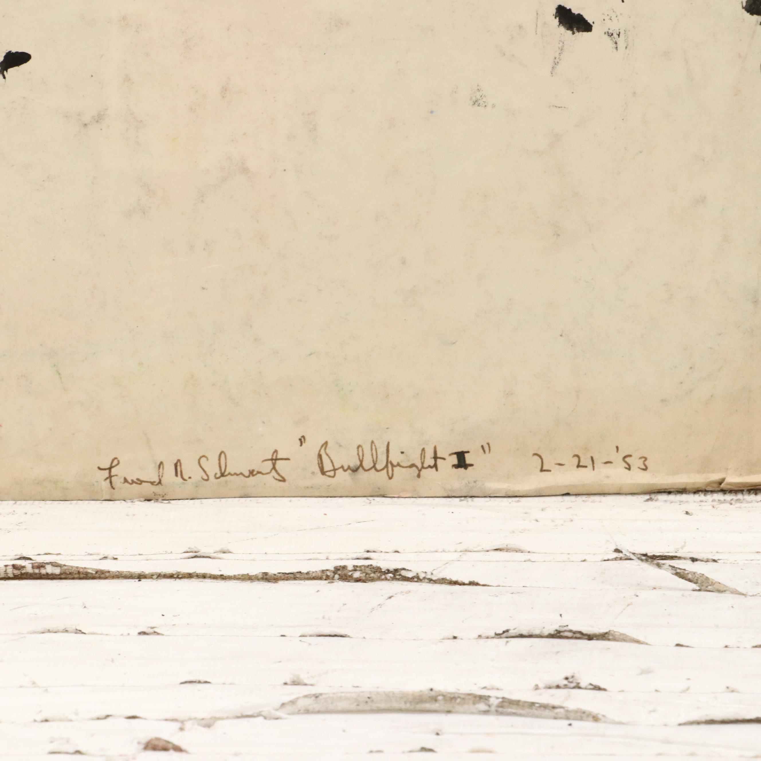 Fred R. Schwartz Modern Mixed Media Painting of Matador, 1953