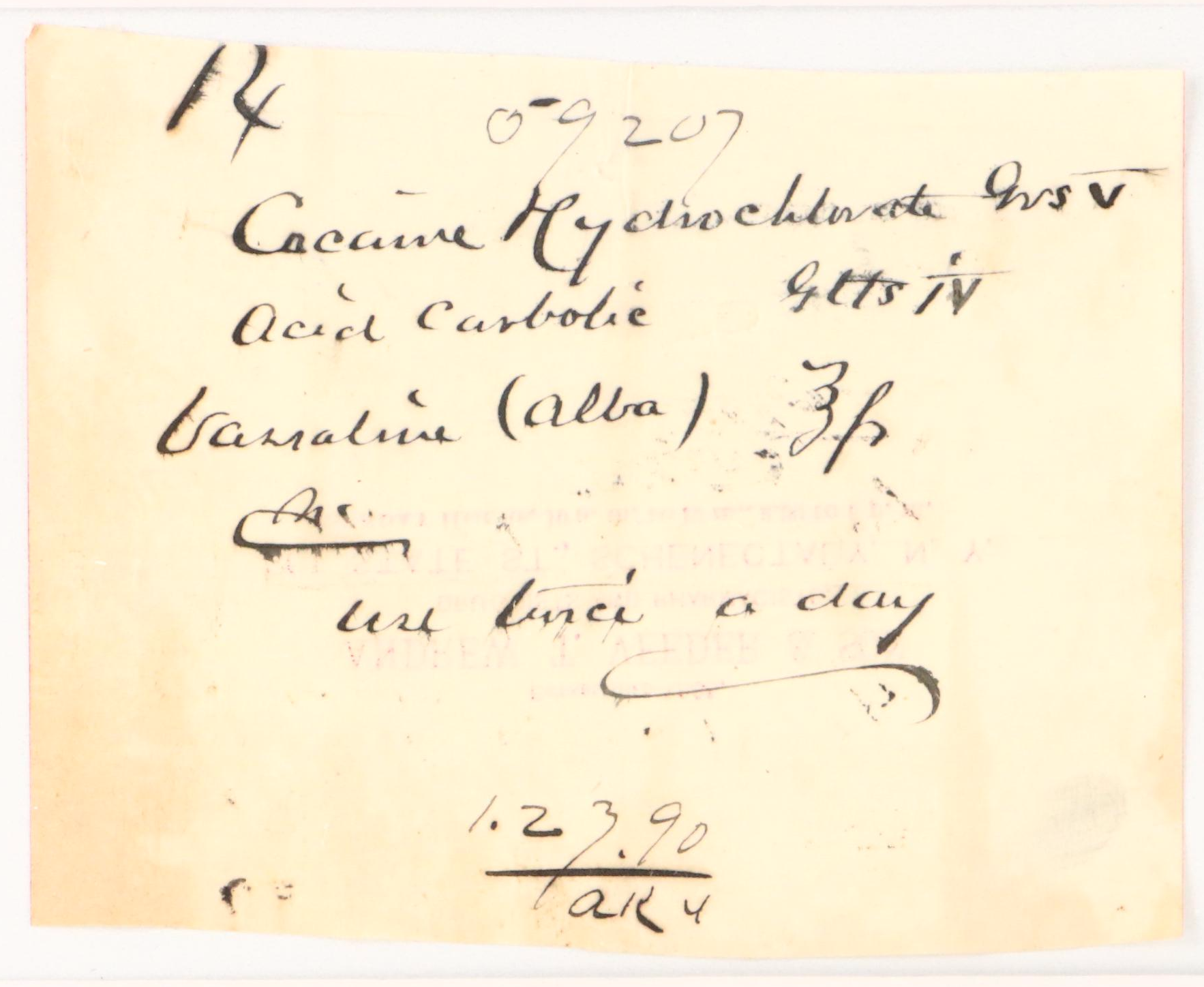 Prescription Form for Cocaine, 1890