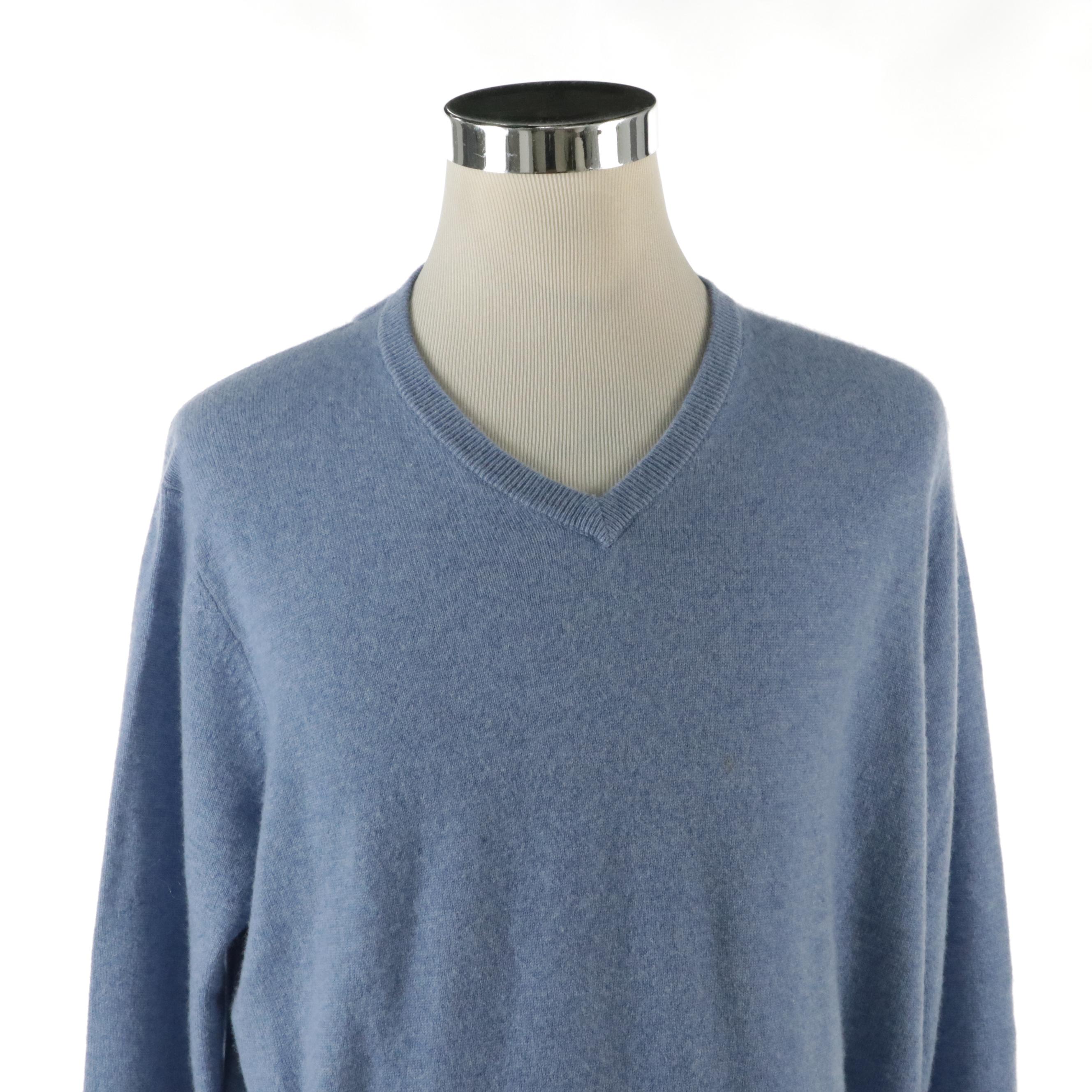 Men's Nordstrom Blue Cashmere and Brooks Brothers Argyle Pattern V-Neck Sweaters
