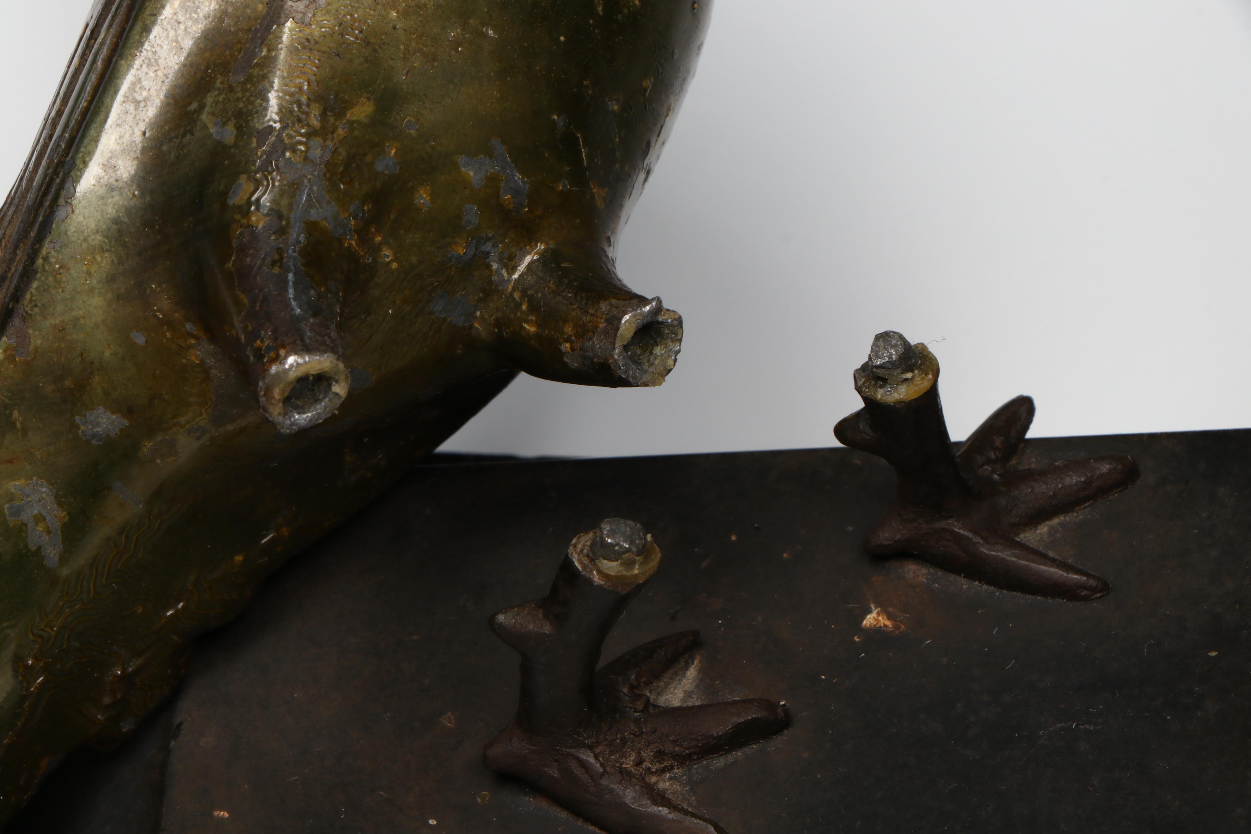 Art Deco Marble Desk Clock with Patinated Stylized Pheasant Garniture