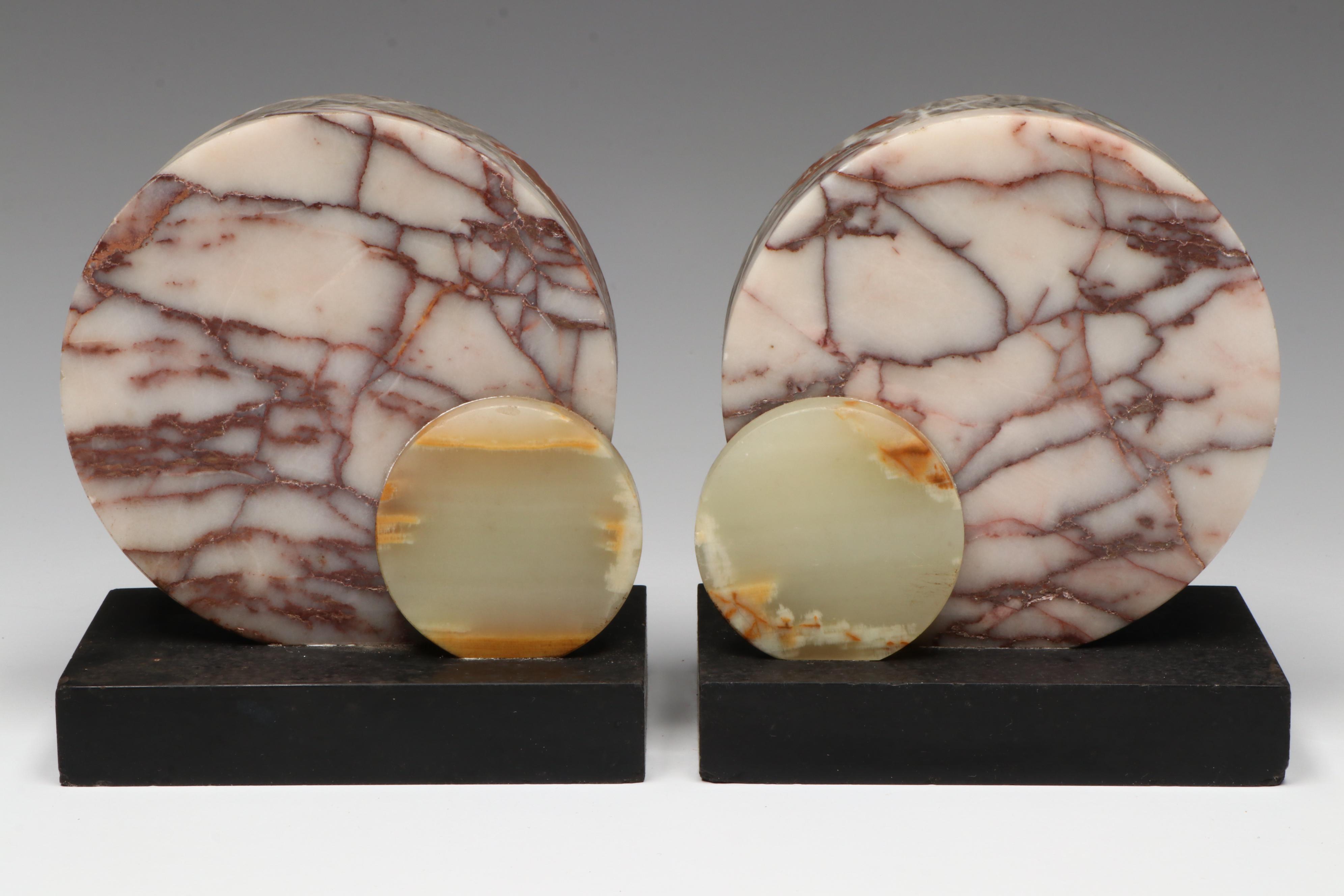 Art Deco Marble Desk Clock with Patinated Stylized Pheasant Garniture