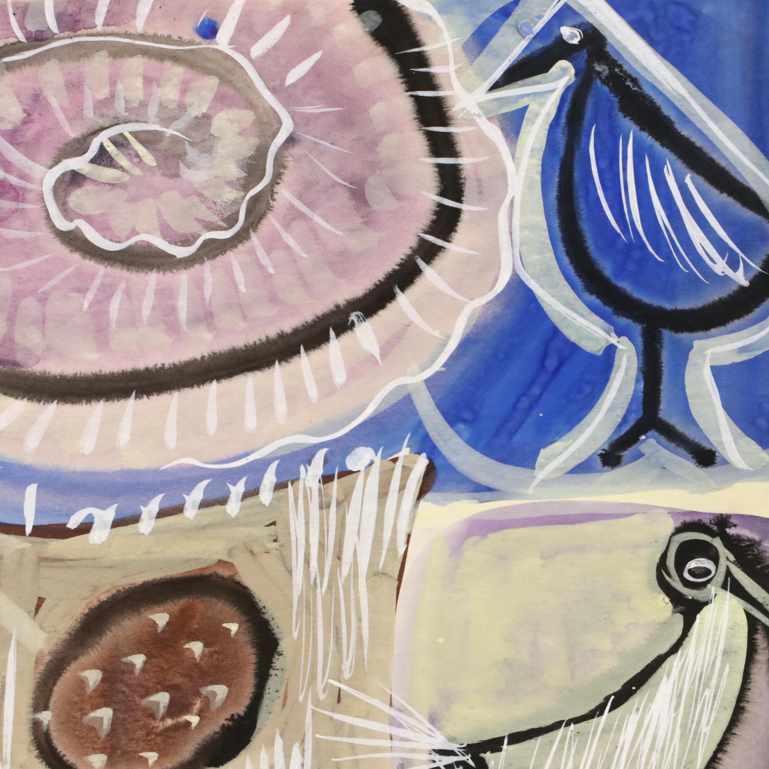 Fred R. Schwartz Modern Gouache and Watercolor Painting, Late 20th Century