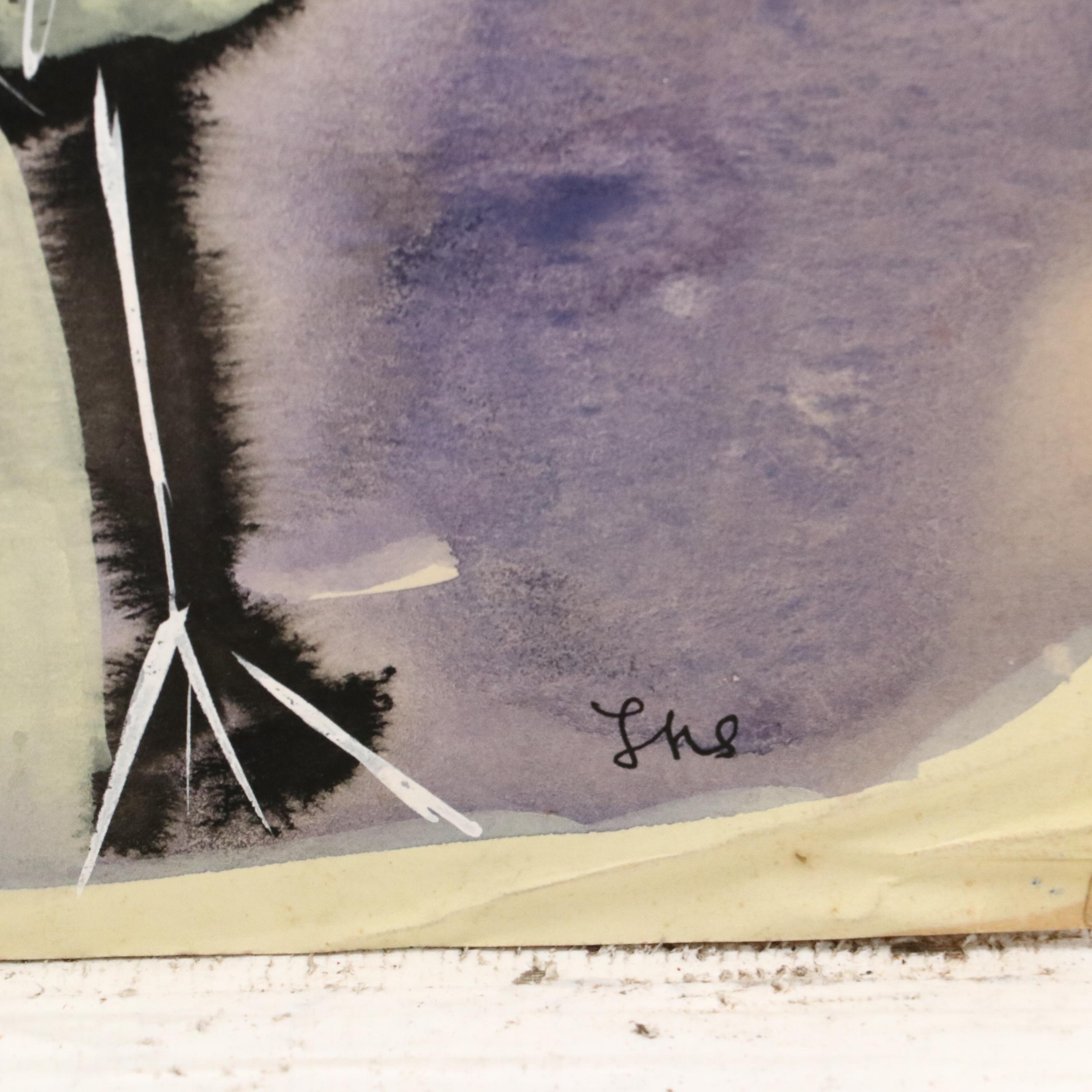 Fred R. Schwartz Modern Gouache and Watercolor Painting, Late 20th Century