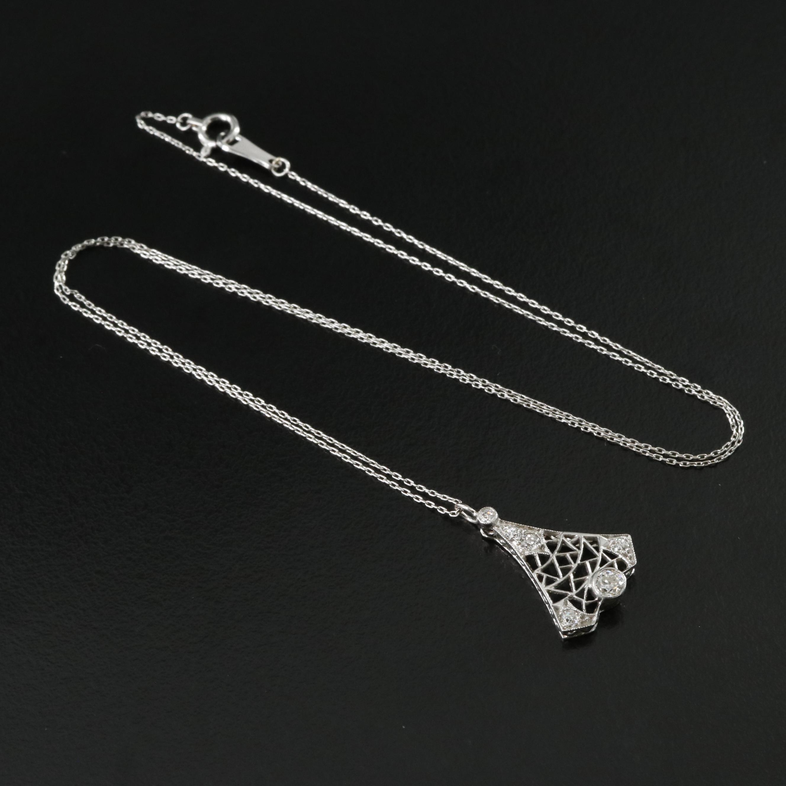 Art Deco Platinum 0.27 CTW Diamond Pendant Necklace