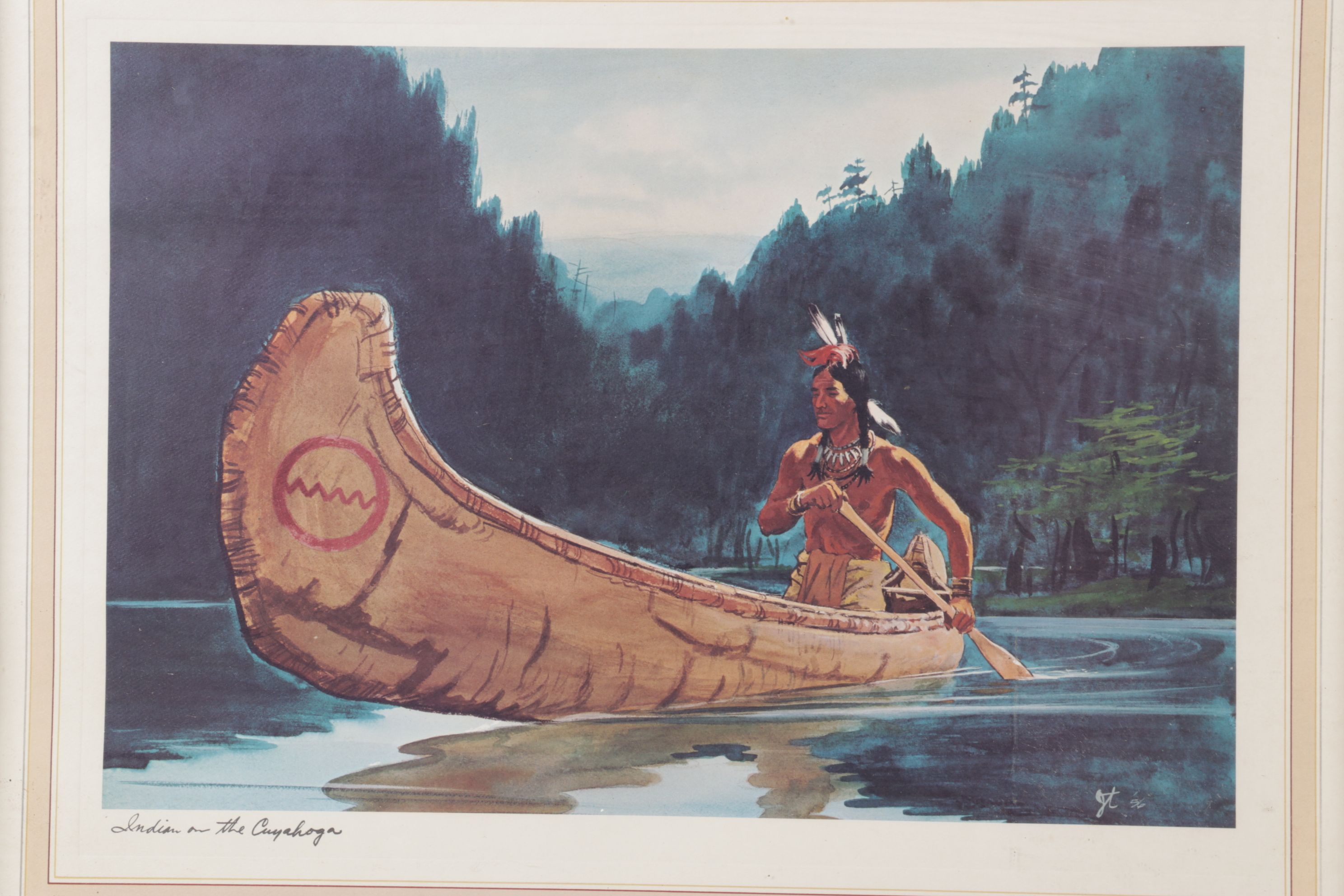 Offset Lithograph After Lyle Tayson Sr. "Indian in the Cuyahoga", 1956