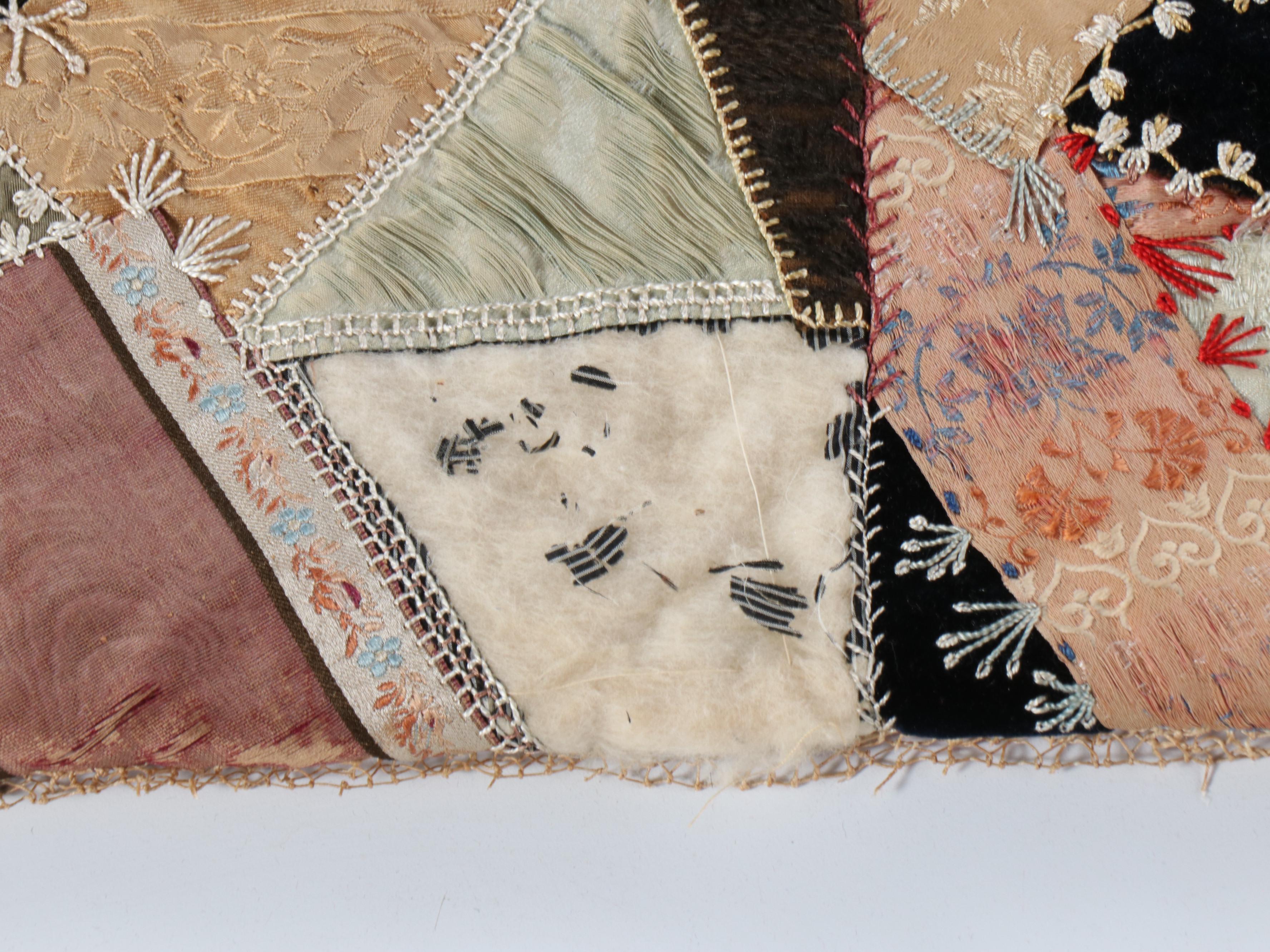 Victorian Hand-Embroidered Crazy Quilt with Alphabet Sampler and More