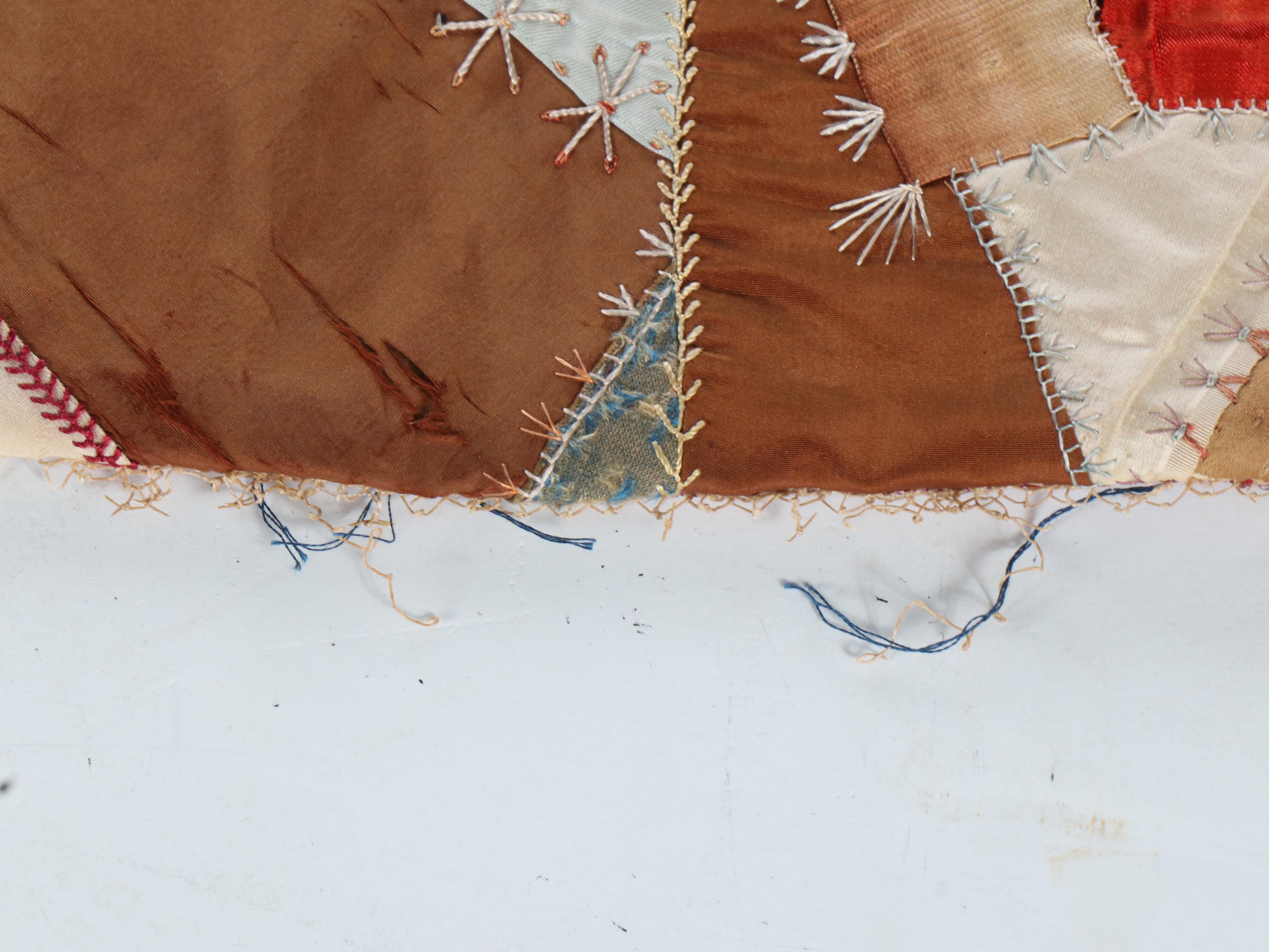 Victorian Hand-Embroidered Crazy Quilt with Alphabet Sampler and More