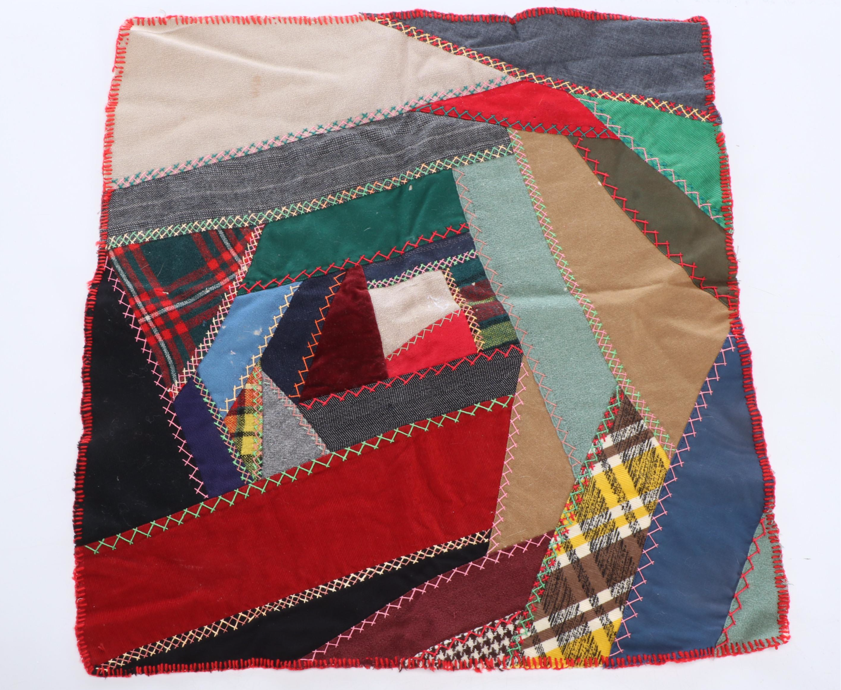 Victorian Hand-Embroidered Crazy Quilt with Alphabet Sampler and More