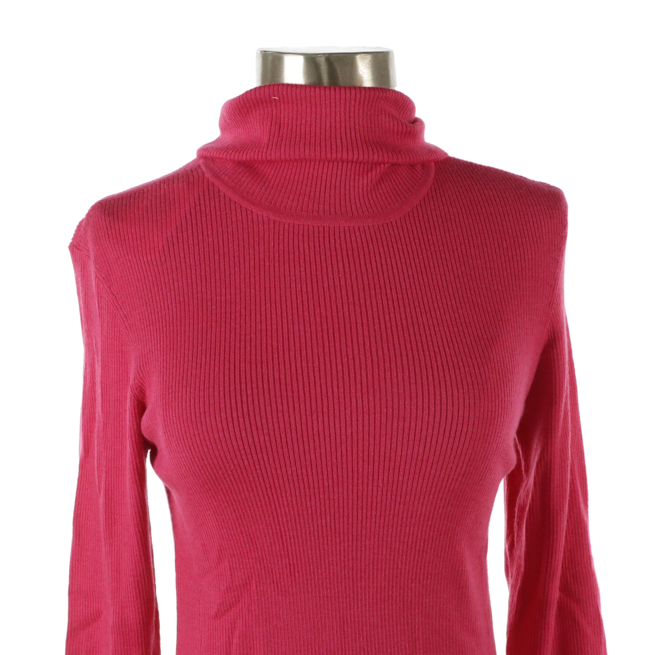 Escada Pink and Brown Silk, Cashmere and Wool Blend Turtleneck Sweaters, W/ Tags