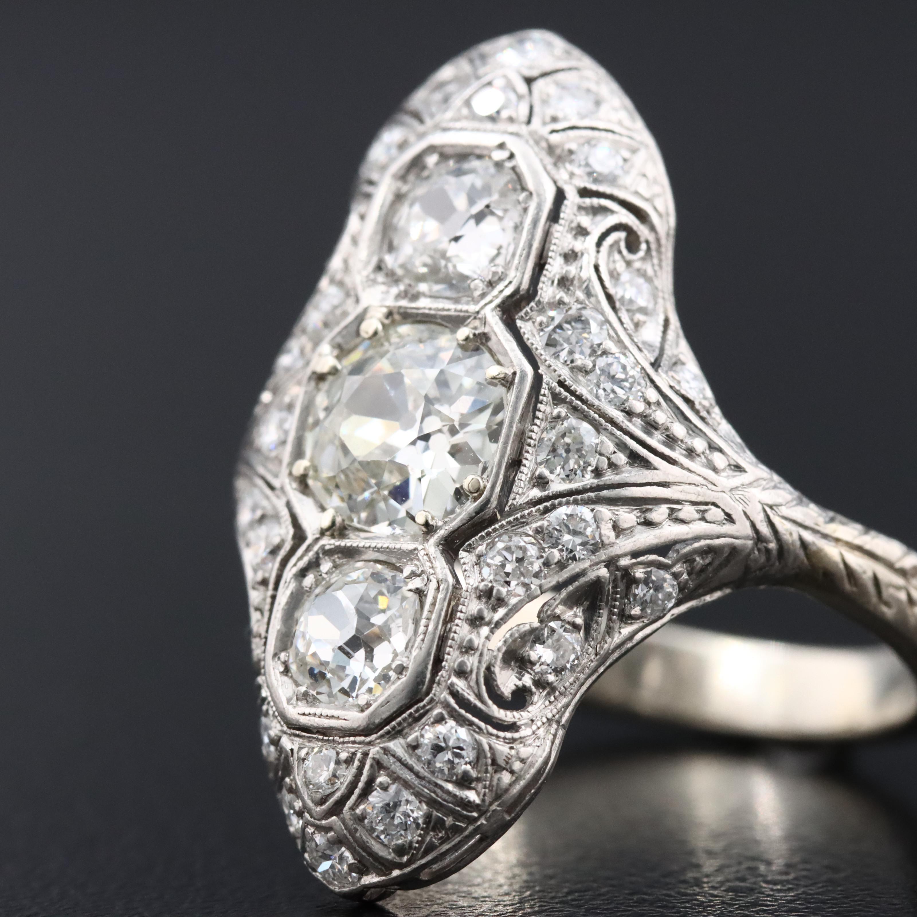 Early 1900s Platinum 1.95 CTW Diamond Ring