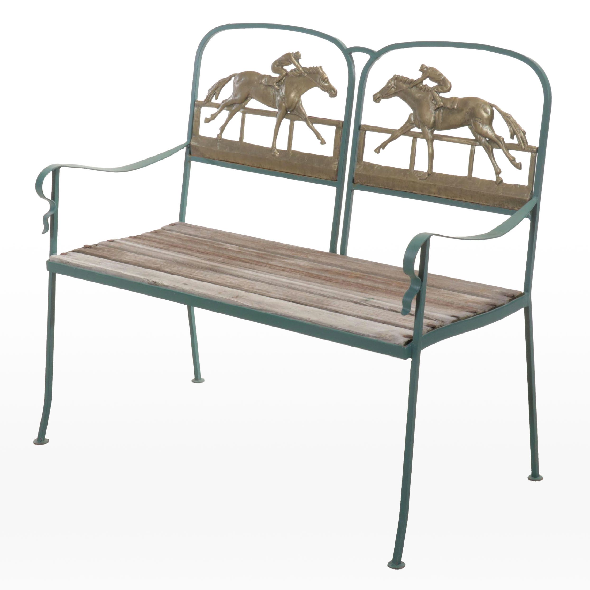 Equestrian Motif Wrought Iron Garden Bench