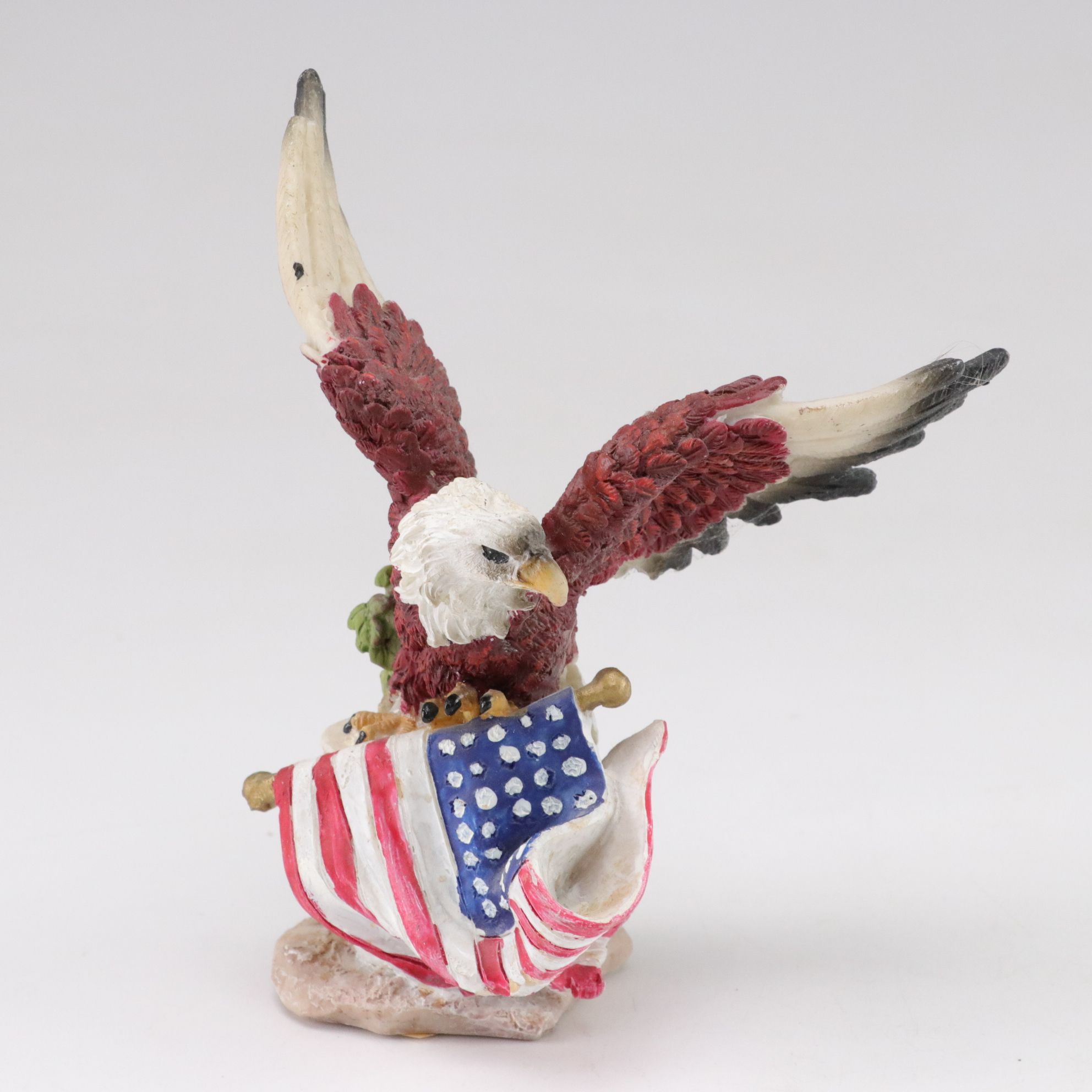 Carved Resin & Porcelain Eagles with American Flag and Western Saddle Figurines