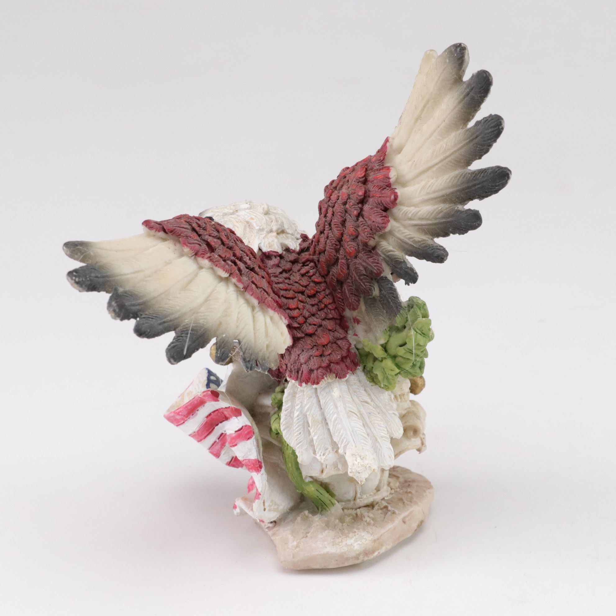 Carved Resin & Porcelain Eagles with American Flag and Western Saddle Figurines