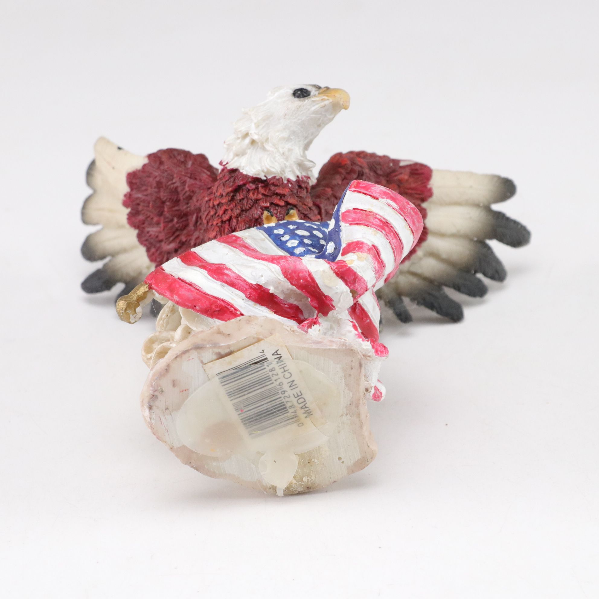 Carved Resin & Porcelain Eagles with American Flag and Western Saddle Figurines
