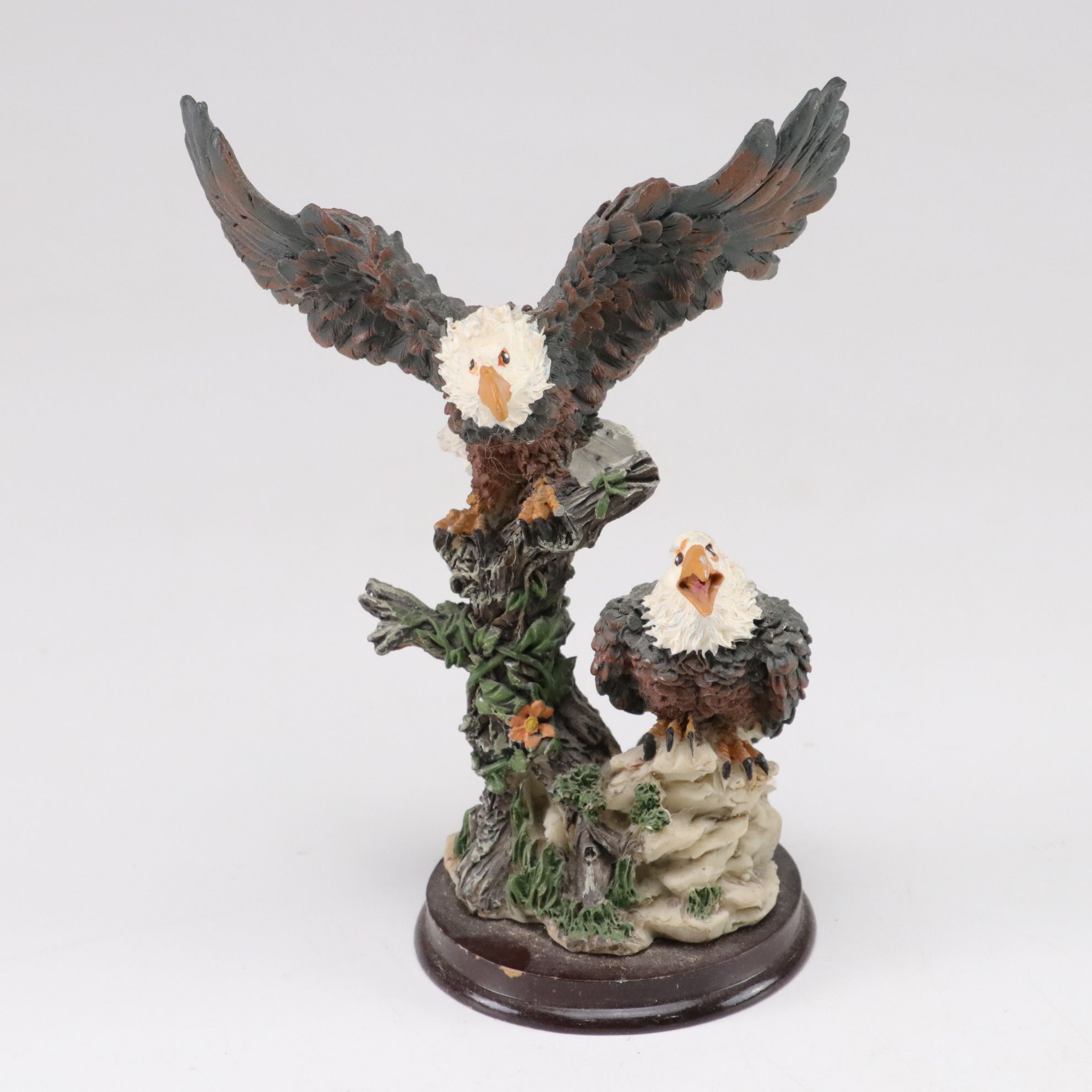 Carved Resin & Porcelain Eagles with American Flag and Western Saddle Figurines