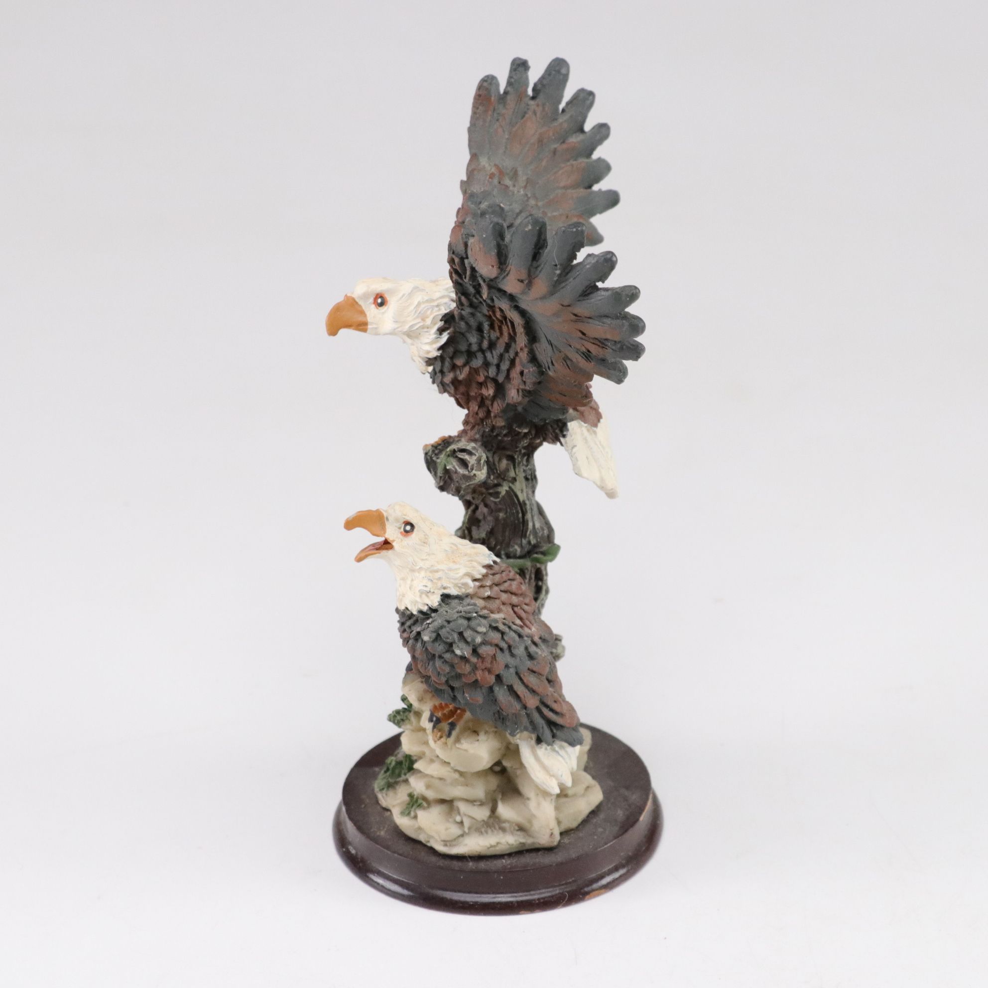 Carved Resin & Porcelain Eagles with American Flag and Western Saddle Figurines