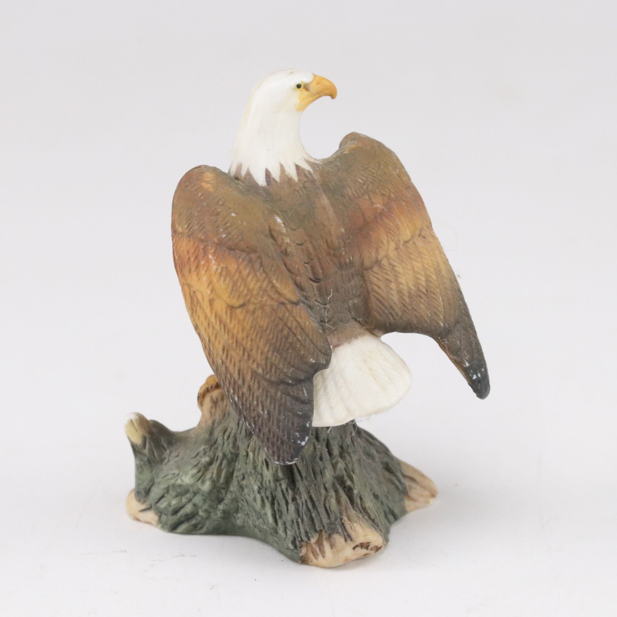 Carved Resin & Porcelain Eagles with American Flag and Western Saddle Figurines