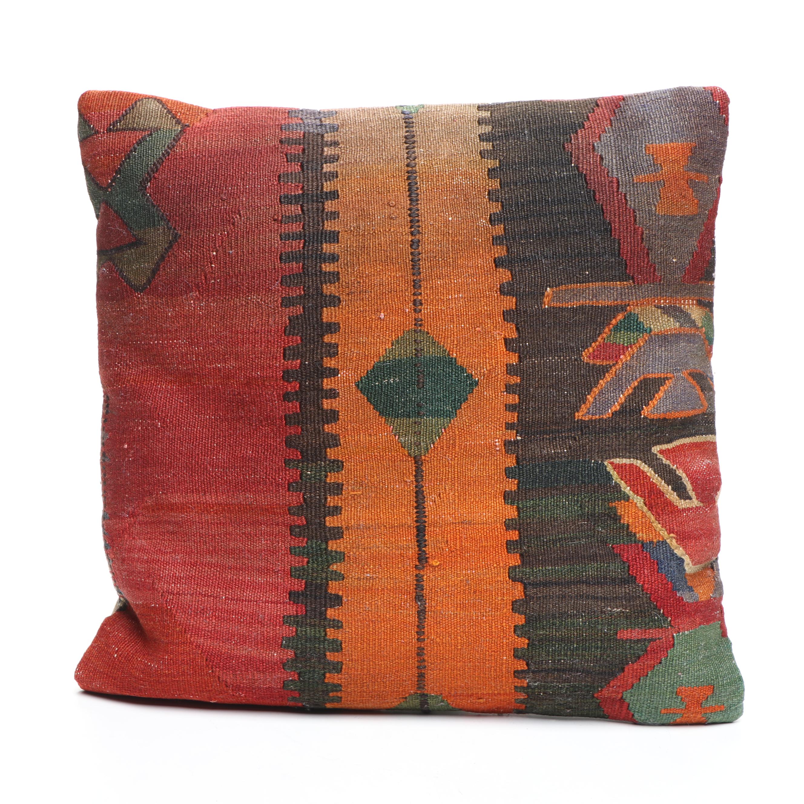 Handwoven Turkish Kilim Rug Faced Accent Pillows