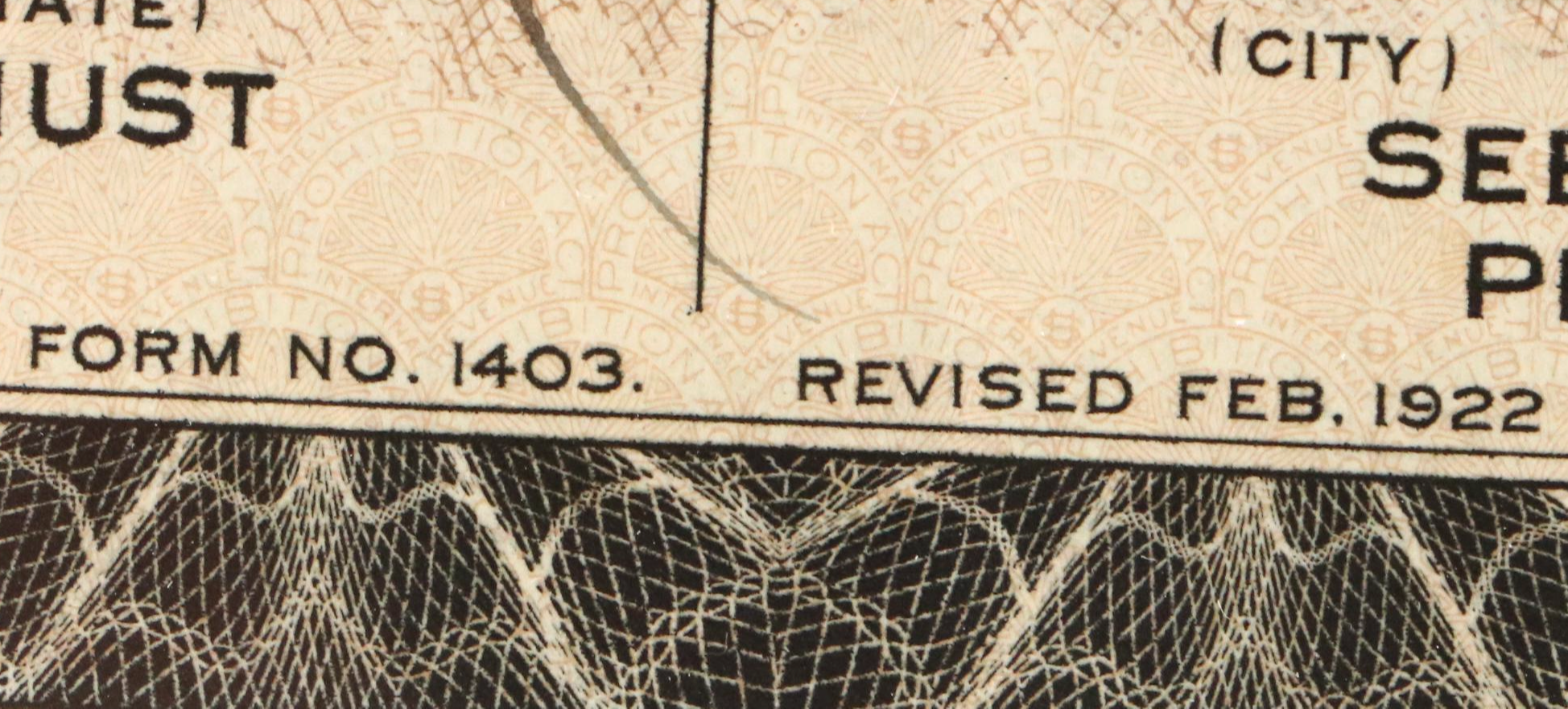 Prohibition Era Prescription Form for Alcohol, 1926