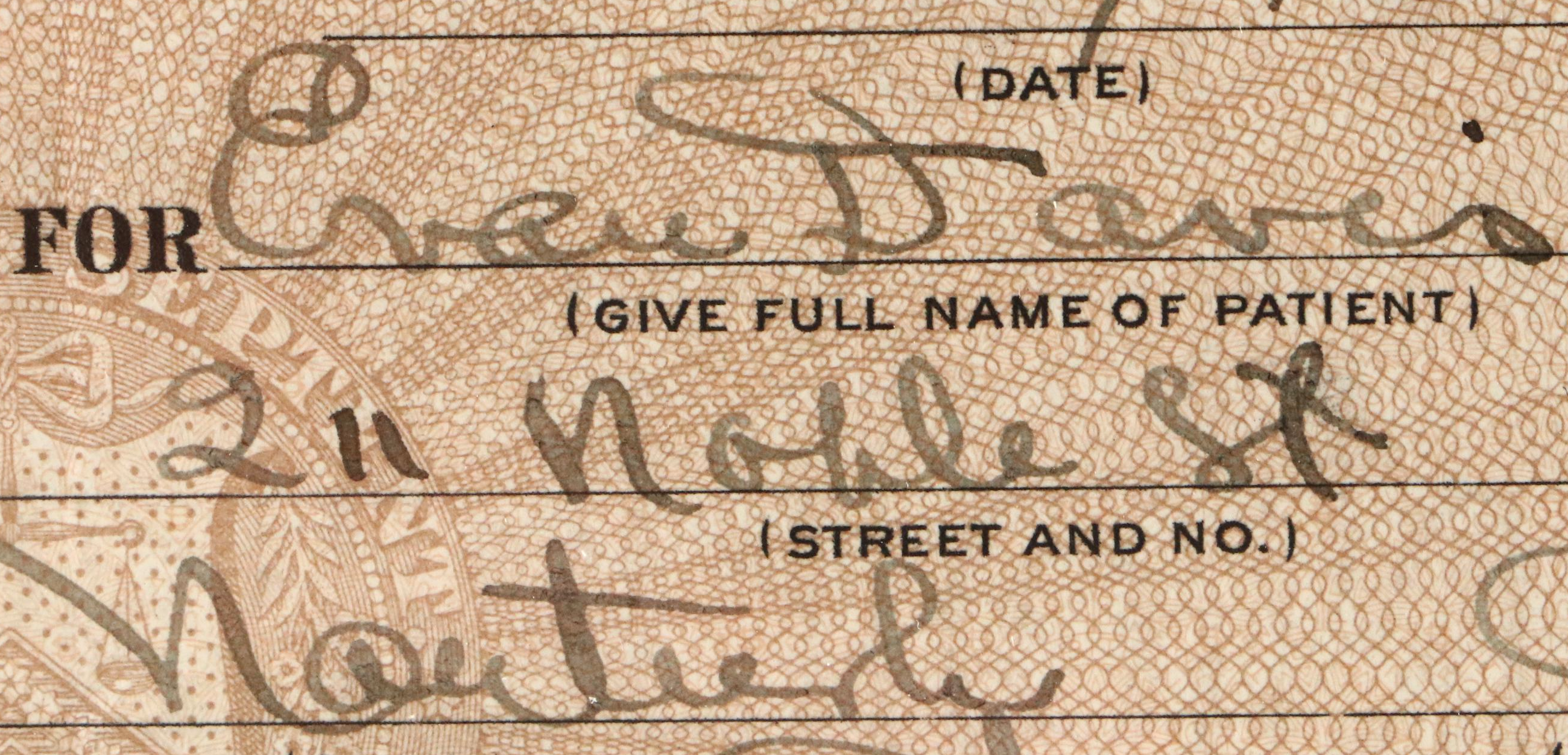 Prohibition Era Prescription Form for Alcohol, 1926
