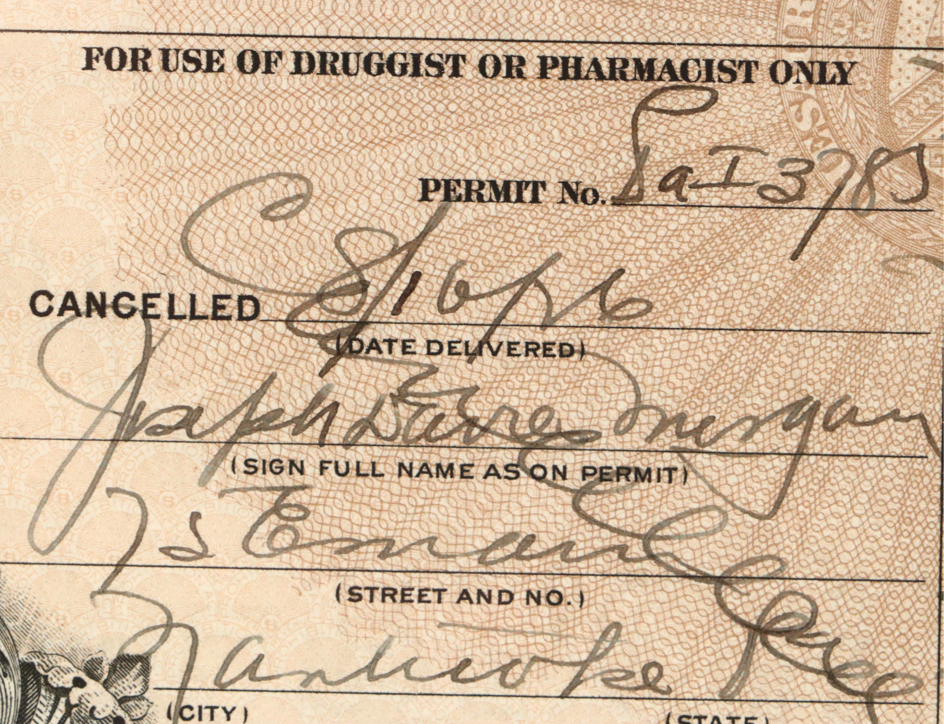 Prohibition Era Prescription Form for Alcohol, 1926